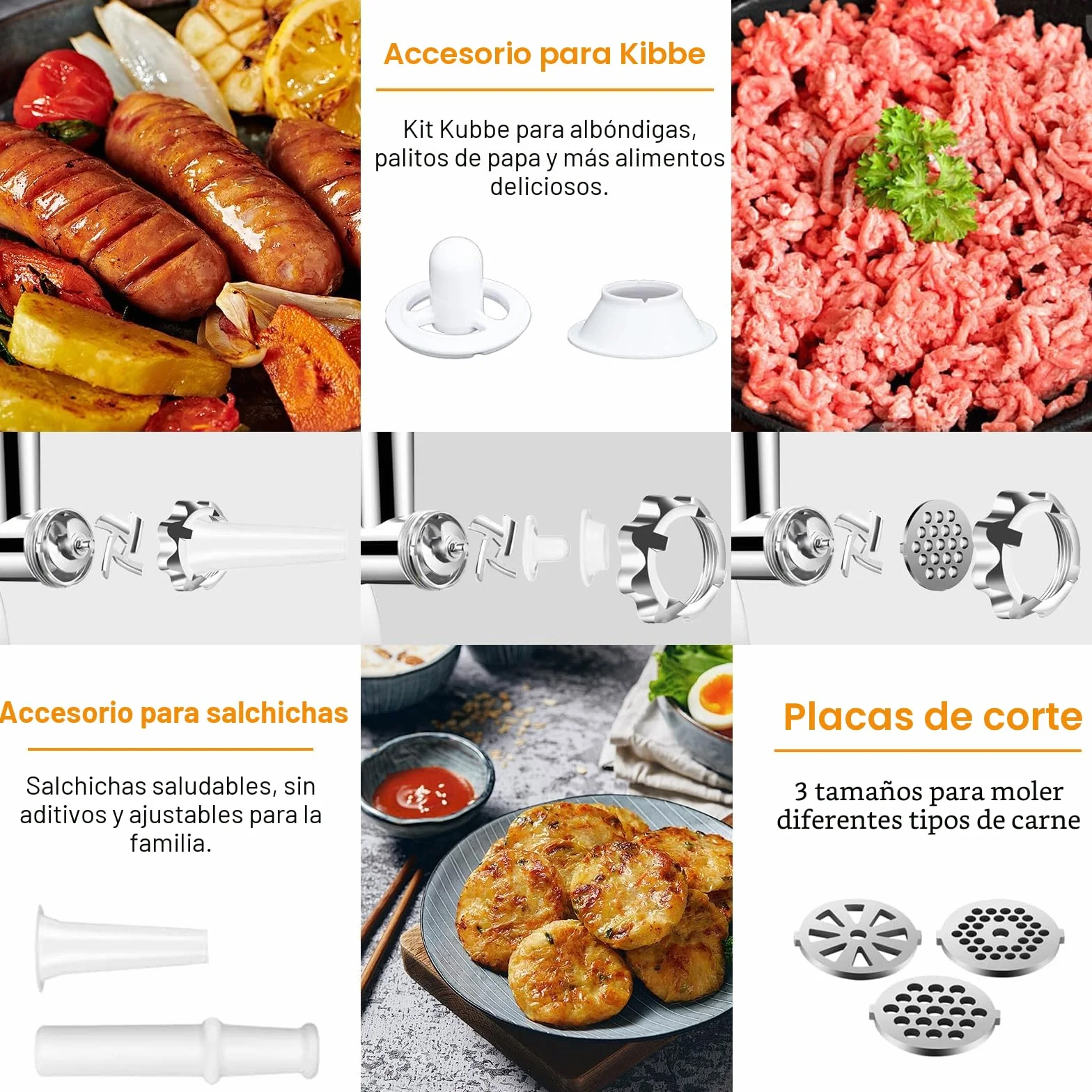SINZUX Picadora de Carne y Salchichera Eléctrica, 2800 W Enchufe para Picar Carne y Salchichas, Gira Hacia Adelante y Hacia Atrás, con 3 Placas de Corte Diferentes (Negro)