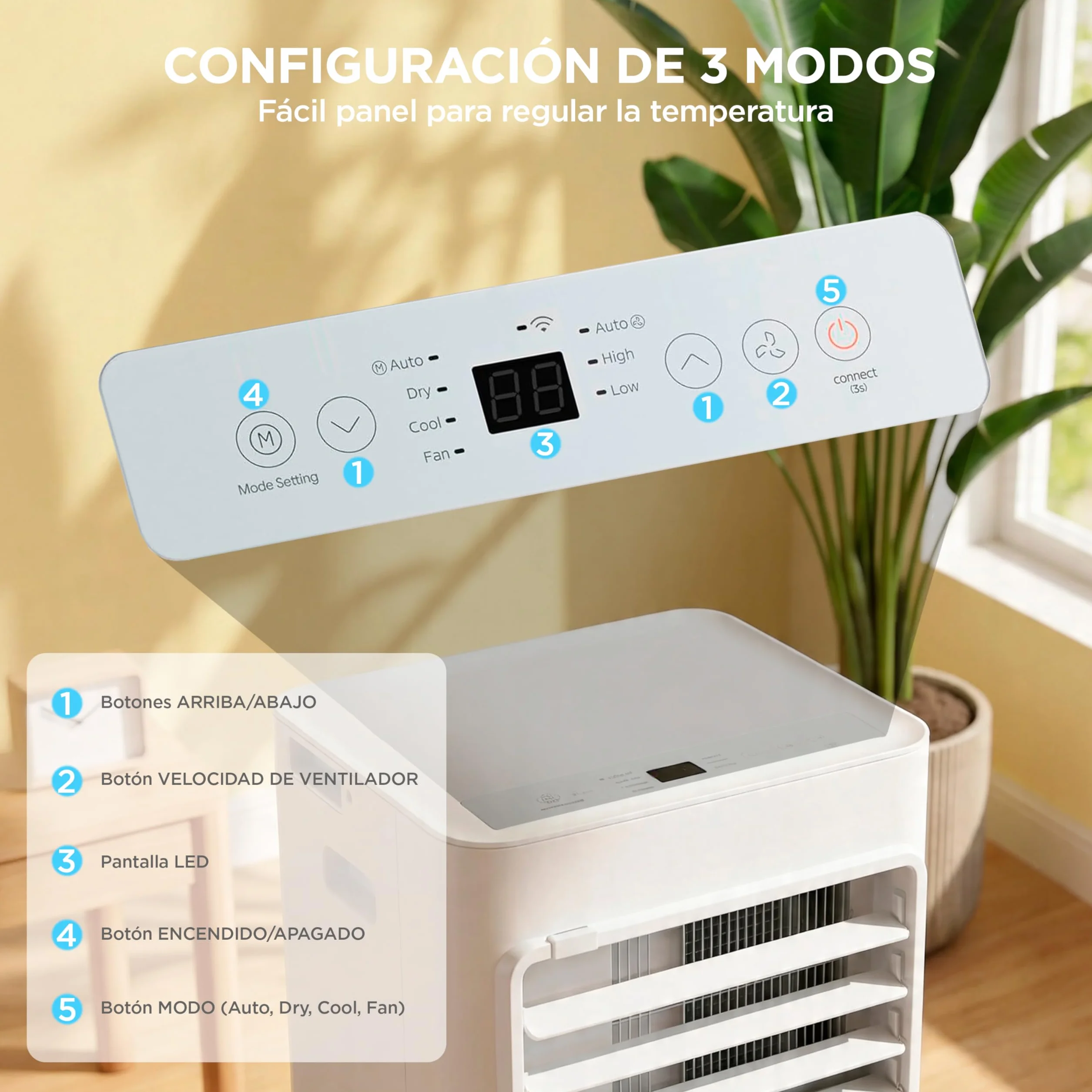 COMFEE Pingüino Aire Acondicionado Portátil 3 en 1 | 7000 BTU/1800 Frigorías Con App + Mando a Distancia | Climatizador y Deshumidificador | Bajo Consumo | Función Follow Me | Incluye kit de ventana