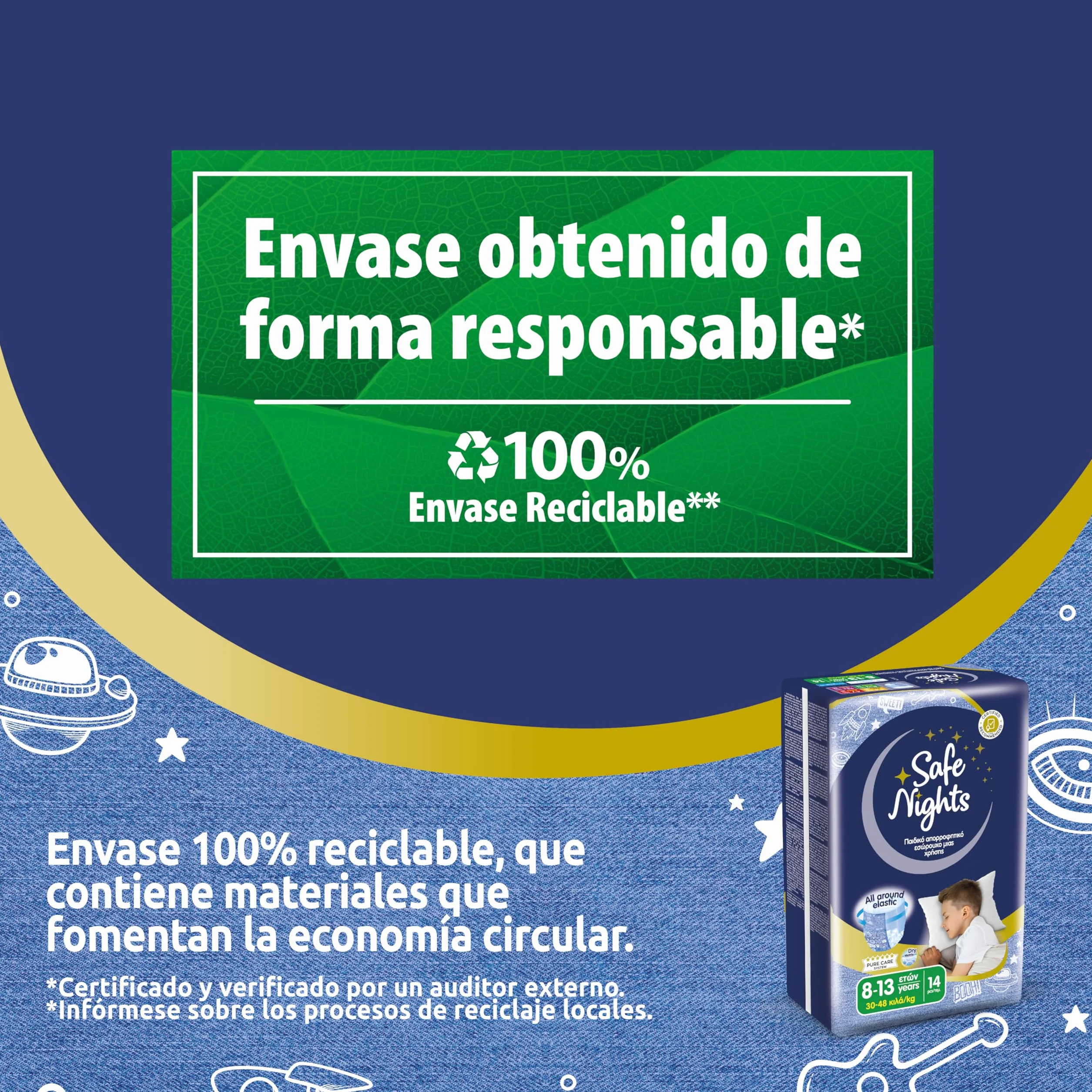 Babylino Safe Nights Boy Pañal Nocturno Absorbente 30-48 kg 14 Unidades