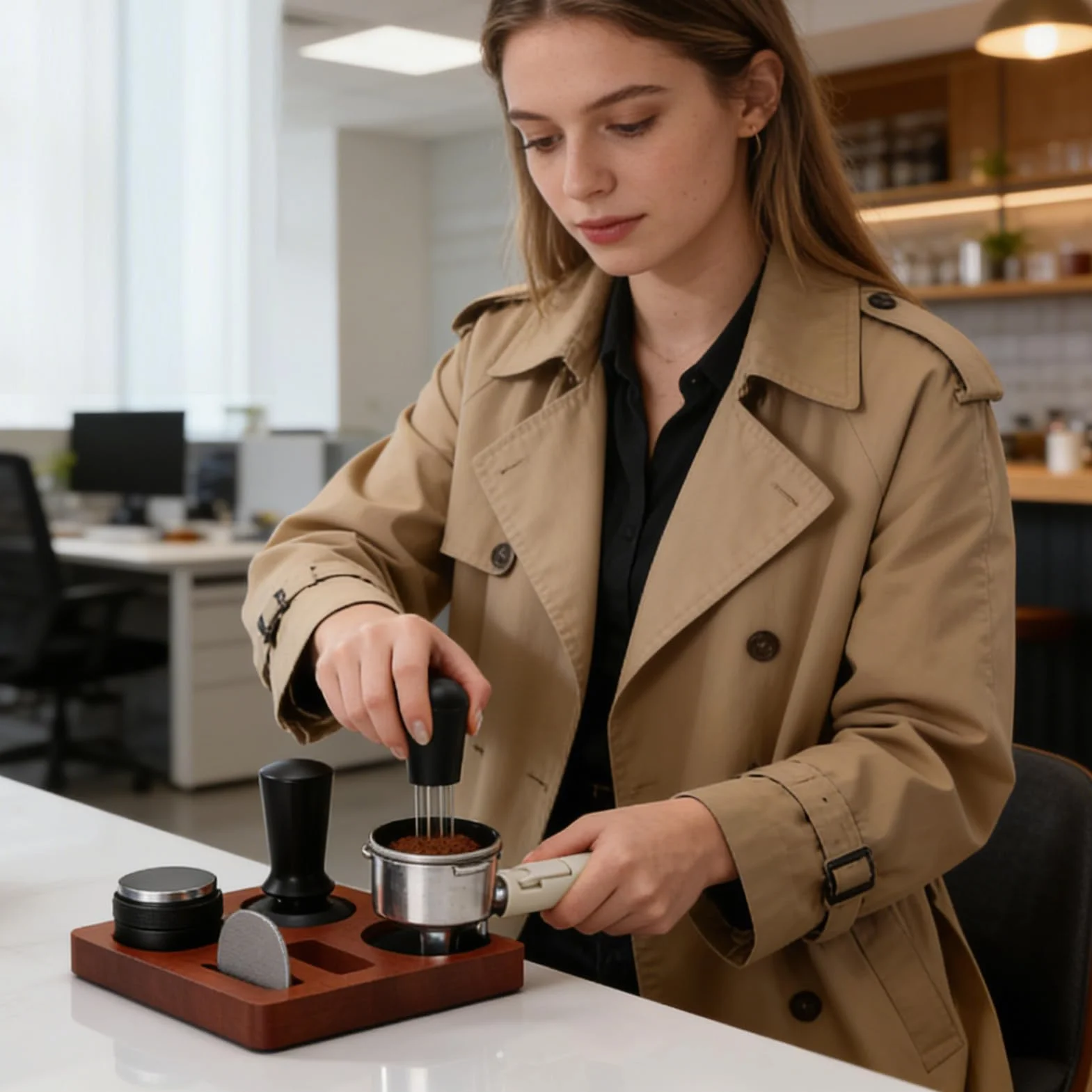 Kit de accesorios para espresso 7 piezas, juego de manipulación de café de 51 mm/58 mm con herramienta WDTde manipulación de café, embudo dosificador, cepillo de pantalla, estación de apisonamiento