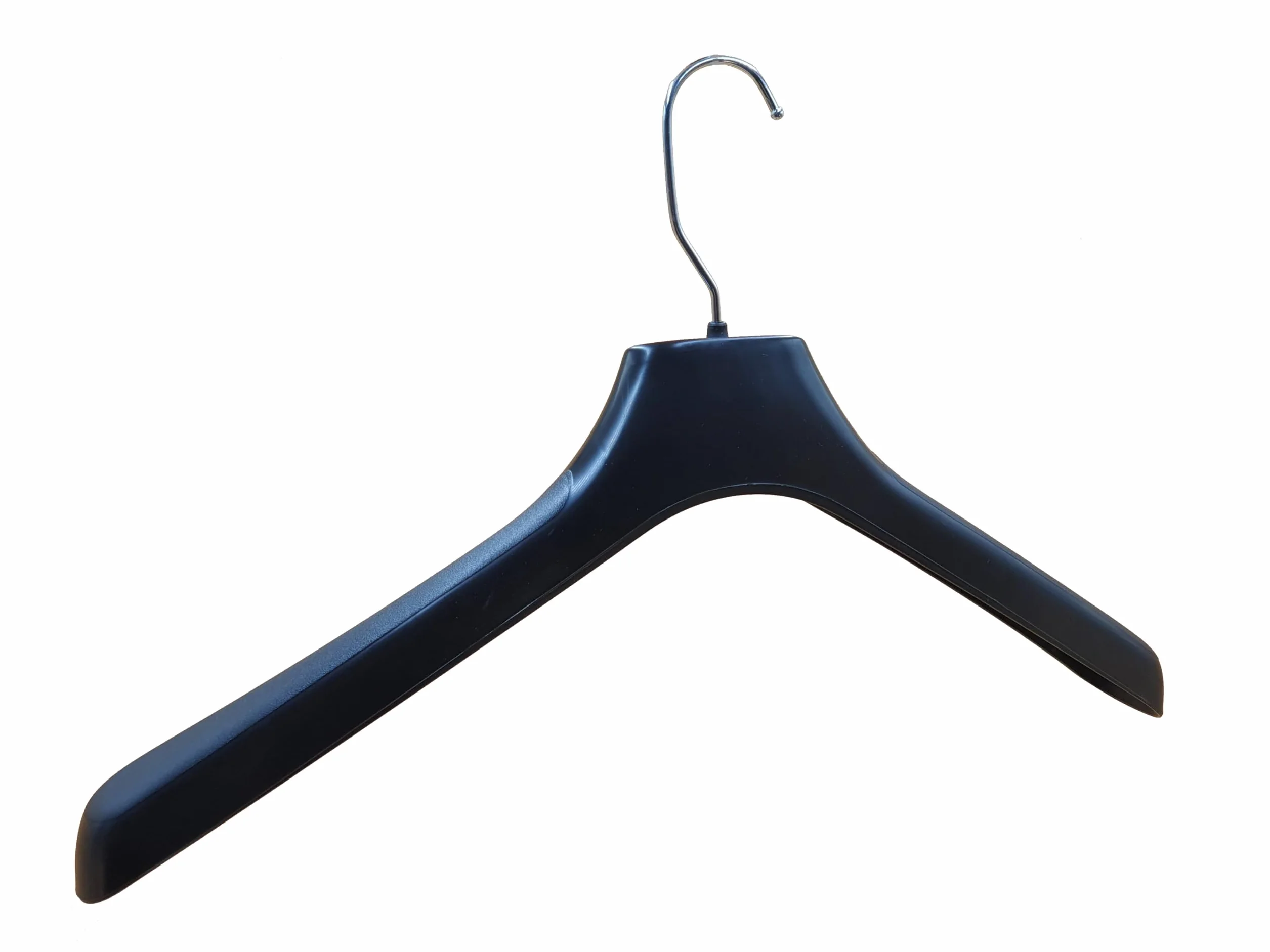Perchas de plastico 45 cm. Pack de 10 Ud. Hombros Anchos para Trajes, Abrigos, Chaquetas, Pantalones. Gancho Giratorio 360º Preparado para desbloquear. (Sin Barra)