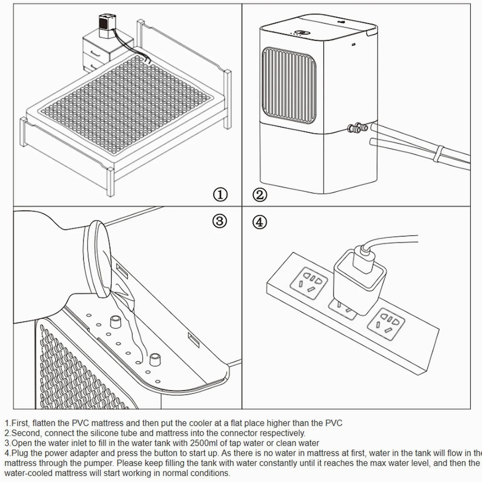Sistemas De Refrigeración para Cama, Colchón Eléctrico con Refrigeración por Agua Y Control Remoto, 3 Niveles De Intensidad, Depósito De Agua De 2 L, Cubrecolchón Refrigerado por Agua Single-Bed