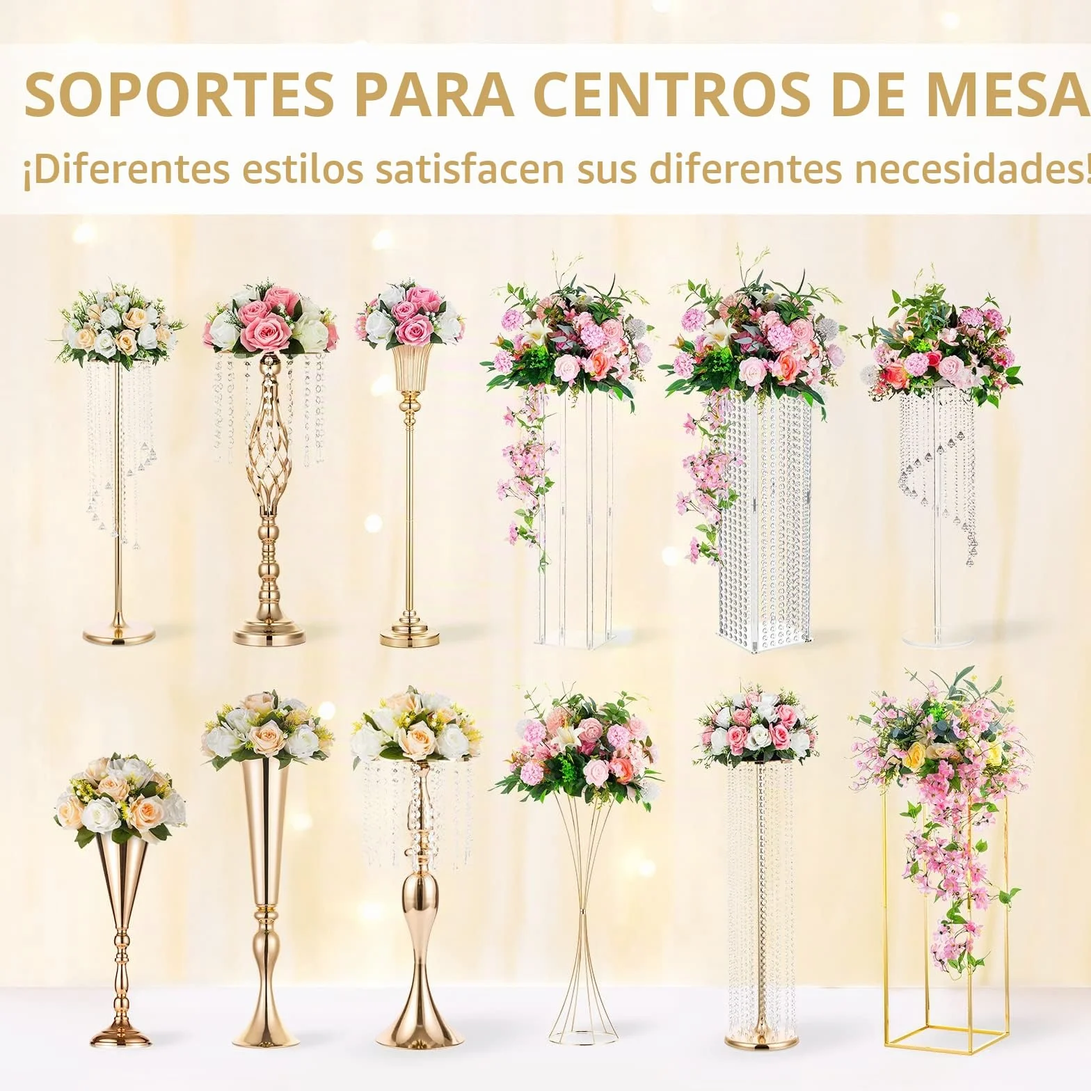 Nuptio 2 Piezas Jarrones Oro para Mesas Centro Boda, Soporte Flores Columna Jarrón Piso Flores Metal, Florero Geométrico 80cm Alto, Estante Exhibición Flores Rectangular para Boda Fiesta Casa