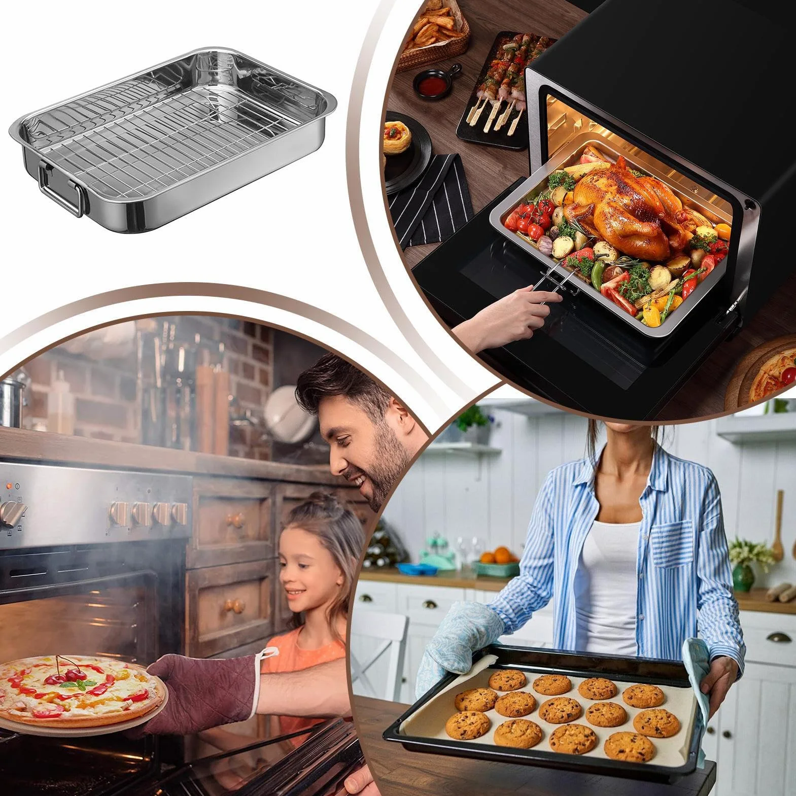 Bandeja para utensilios de cocina de acero inoxidable | Asador De Horno De Metal Para Cena De Acción de Gracias Familia Pollo Jamón Reuniones