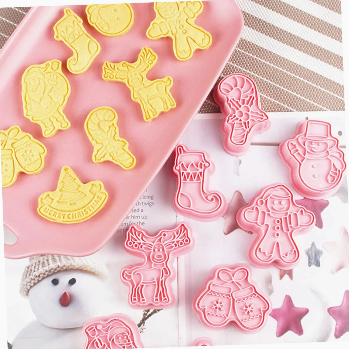 Cabilock 5 Juegos Molde De Galletas Decoraciones De Pastel De Galletas Equipo Navidad Pequeños Cortadores De Galletas Oro Cortador De Galletas De Caldero Día Festivo Rosa Páginas 8 Uds * 5