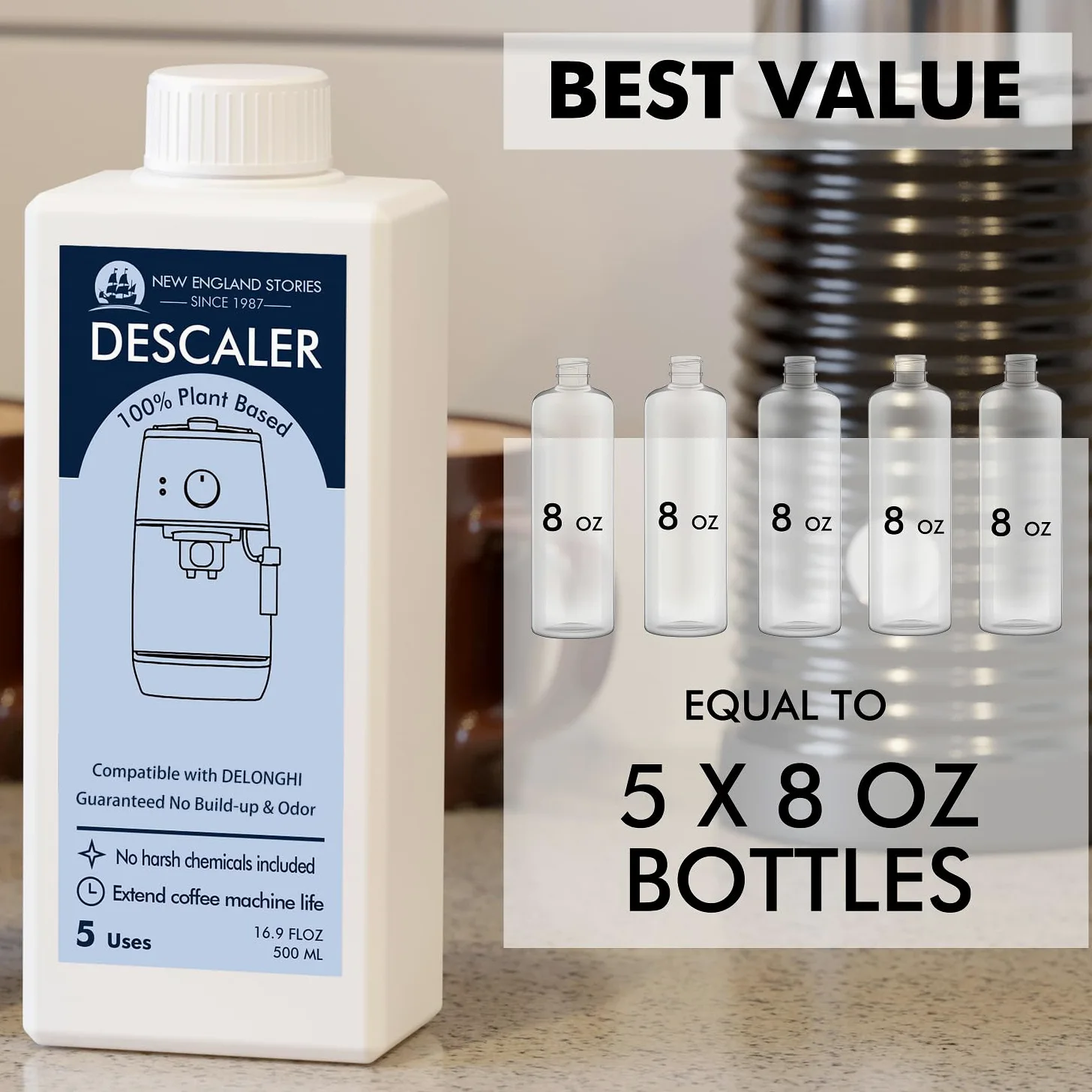 Solución de descalcificación compatible con DeLonghi, especialmente diseñada para limpiar máquinas de café Delonghi y máquinas de café Delonghi – Limpiador de cafetera espresso de 958,2 g