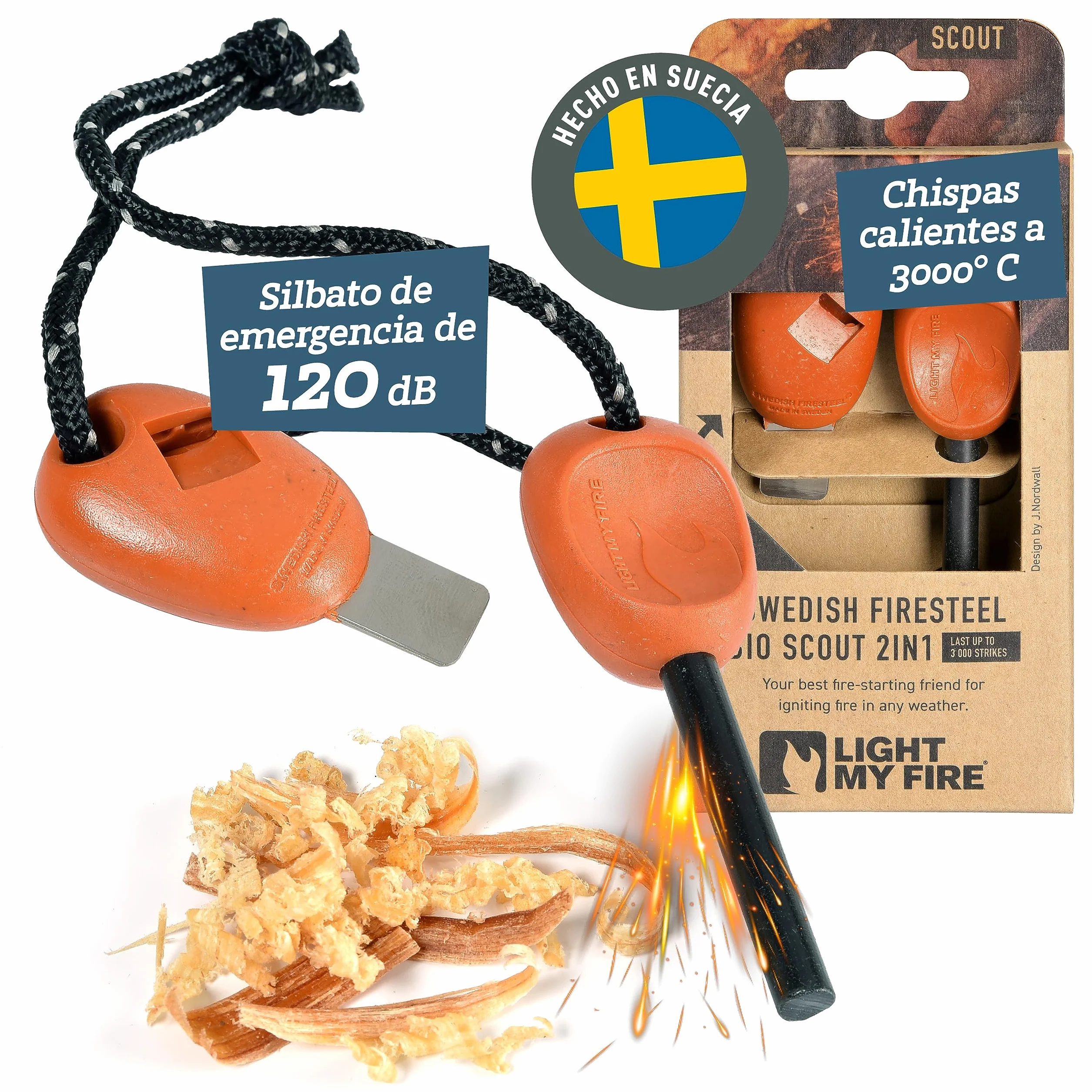 Light My Fire Pedernal de Supervivencia Profesional Scout – Herramienta Encendedor Ferrocerio 2 en 1 3000 Encendidos