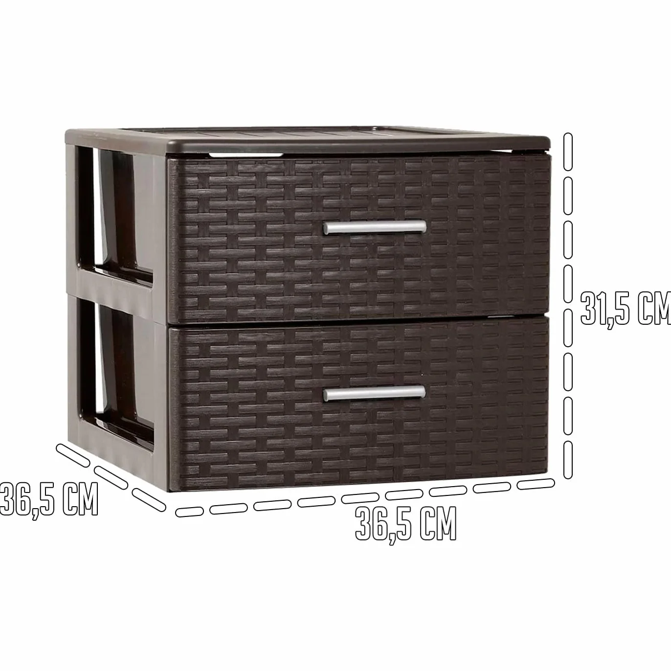 Cajonera de Ordenación Rattan 2 Niveles Torre Almacenaje Multiusos 31,5 x 36,5 x 36,5 cm Wengue