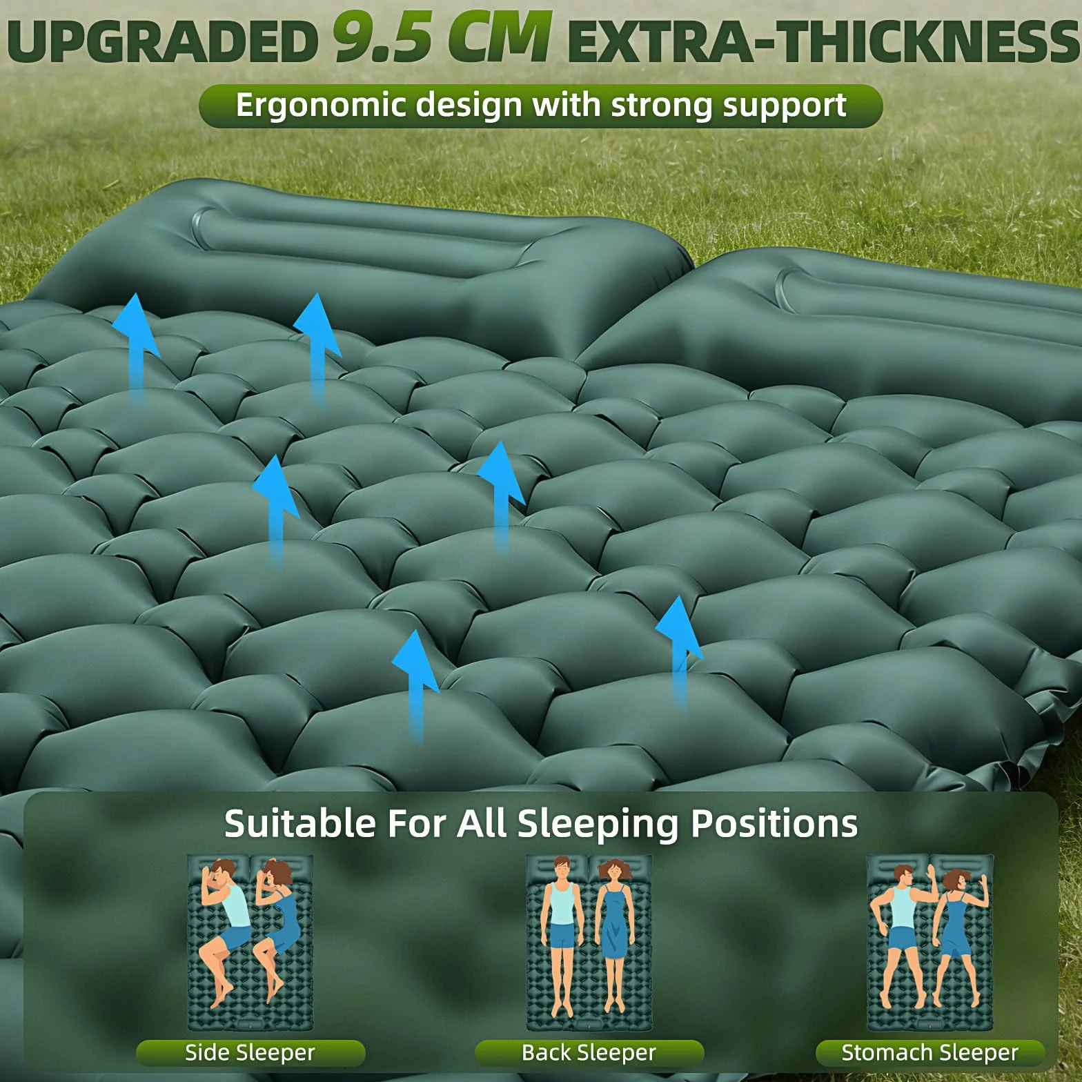 Colchoneta Camping 2 personas 9,5 cm 204 x 130 cm Autoinflable Ultraligero Inflable portátil