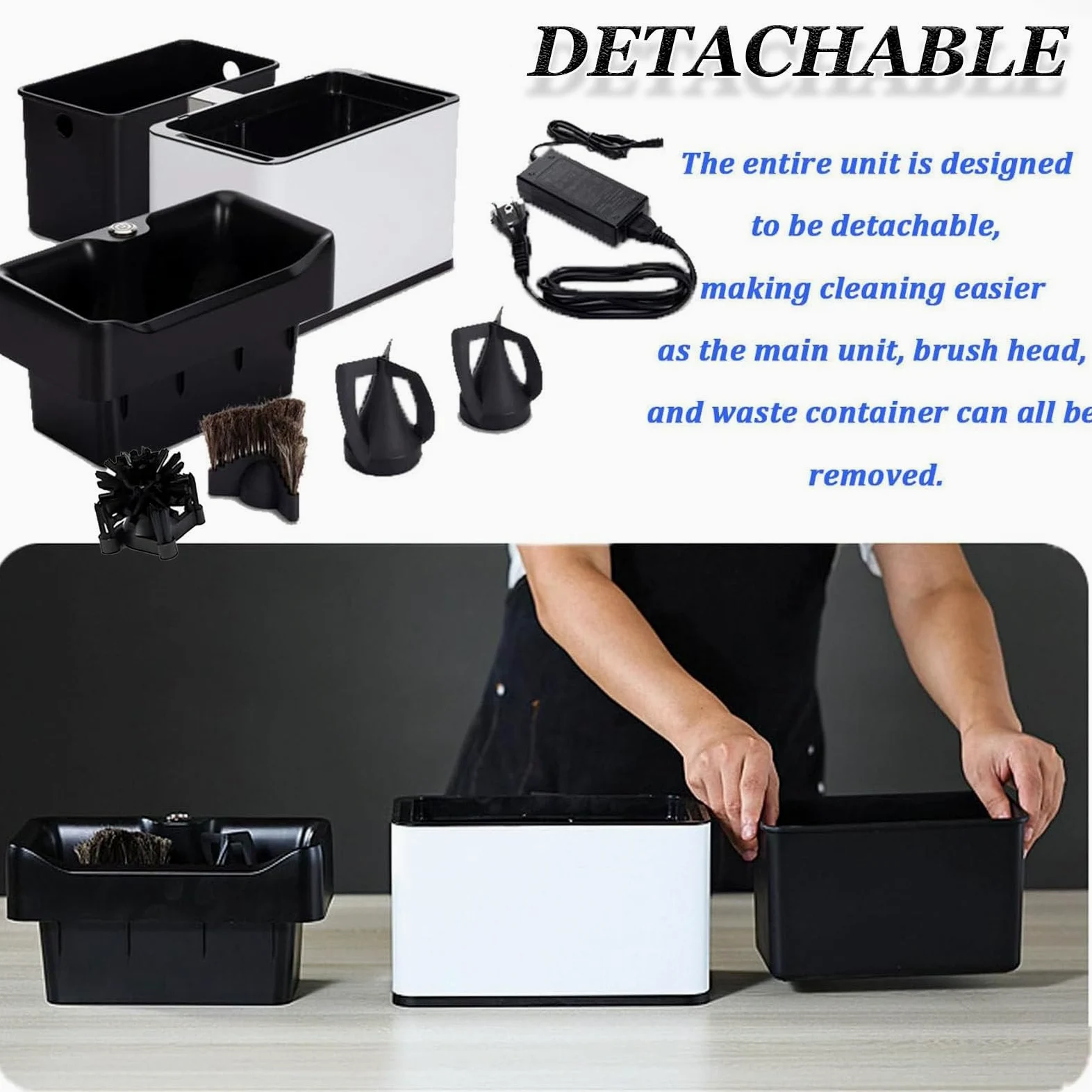 Limpiador de portafiltros eléctrico, máquina automática de Limpieza de portafiltros con 2 raspadores, diseñado para Adaptarse a portafiltros de Taza Individual y Doble de 58 mm Black