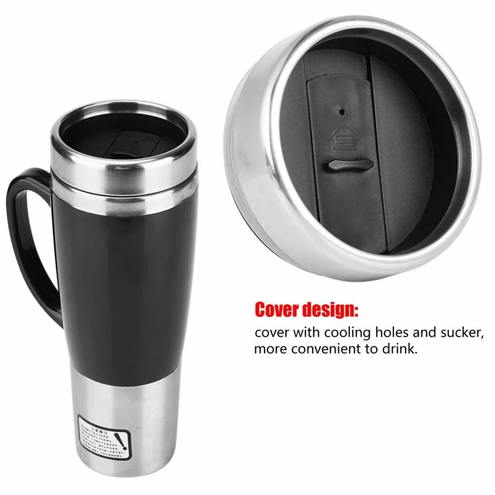 Taza Calefacción Eléctrica, Calentador Coche Portátil 450 ml, Botella Té Café Multifuncional para Conductores Viajeros Oficinistas en Carretera Camping