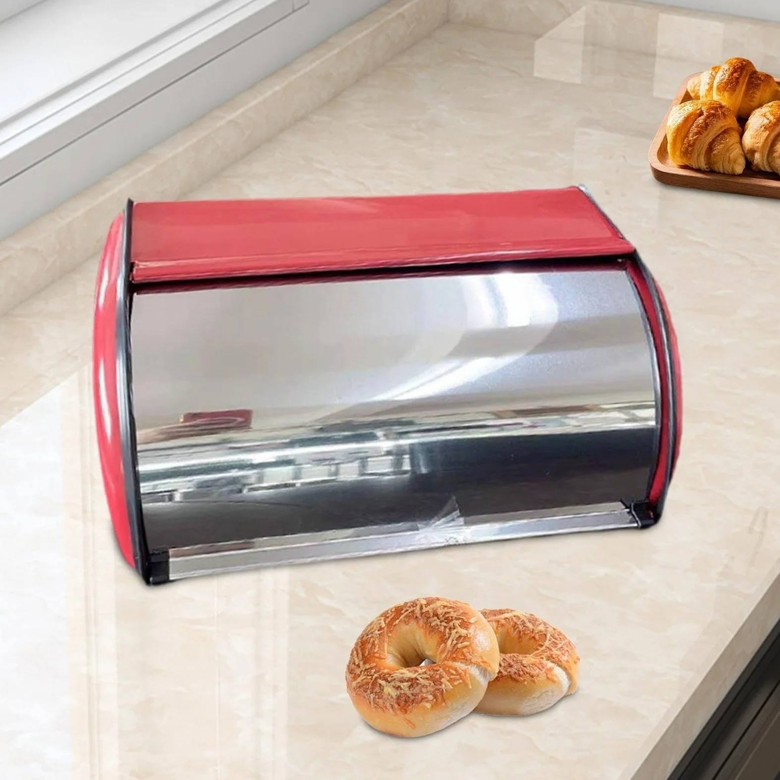 Caja De Pan Panera para Pan Caja De Pan Contenedor De Pan con Tapa Enrollable Contenedor De Pan De Gran Capacidad para Mostrador De Cafetería Caja Contenedor De Pan(Pink)