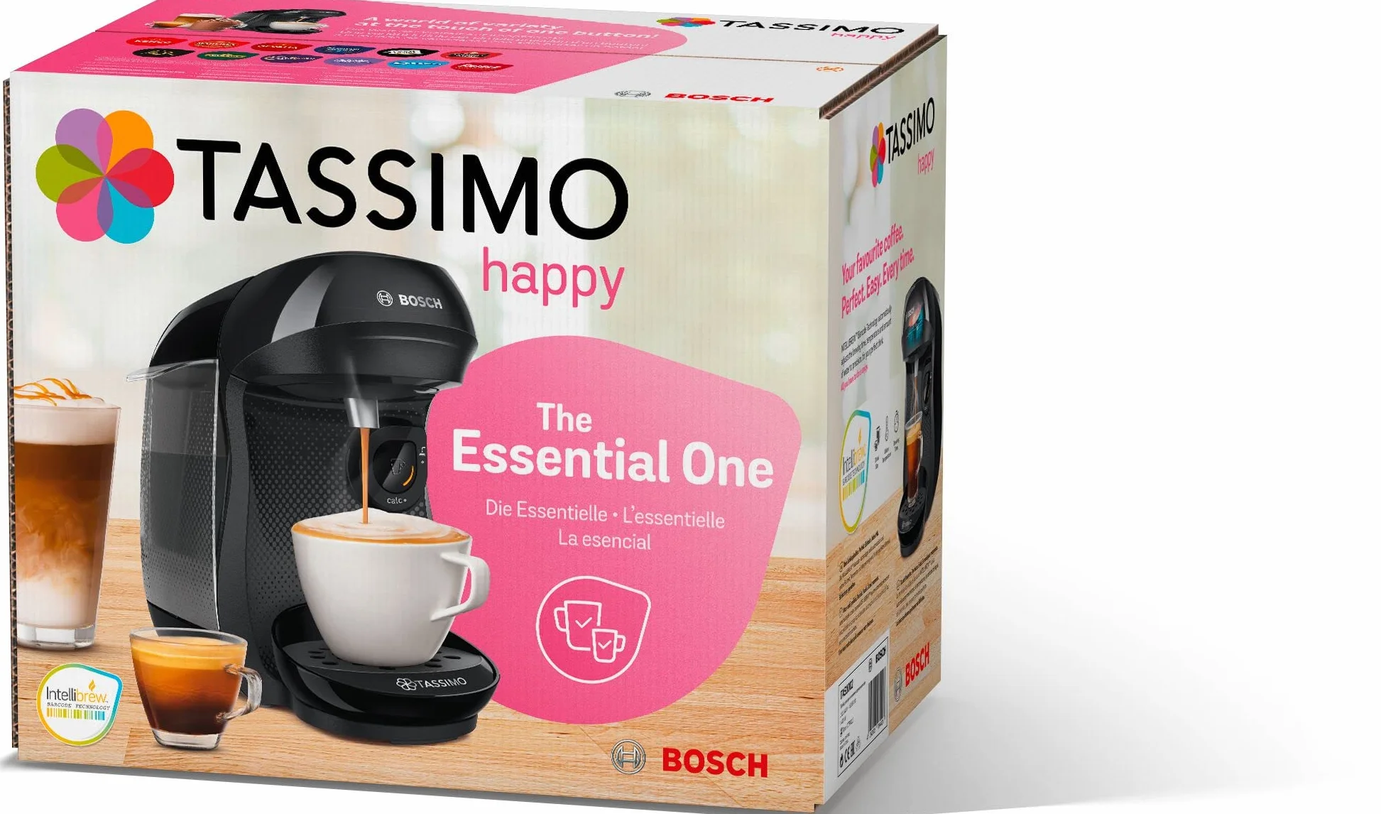 Bosch - Cafetera multibebida TASSIMO HAPPY, más de 40 especialidades, OneTouch, servicio individual, tamaño compacto, INTELLIBREW, negro, TAS1002N