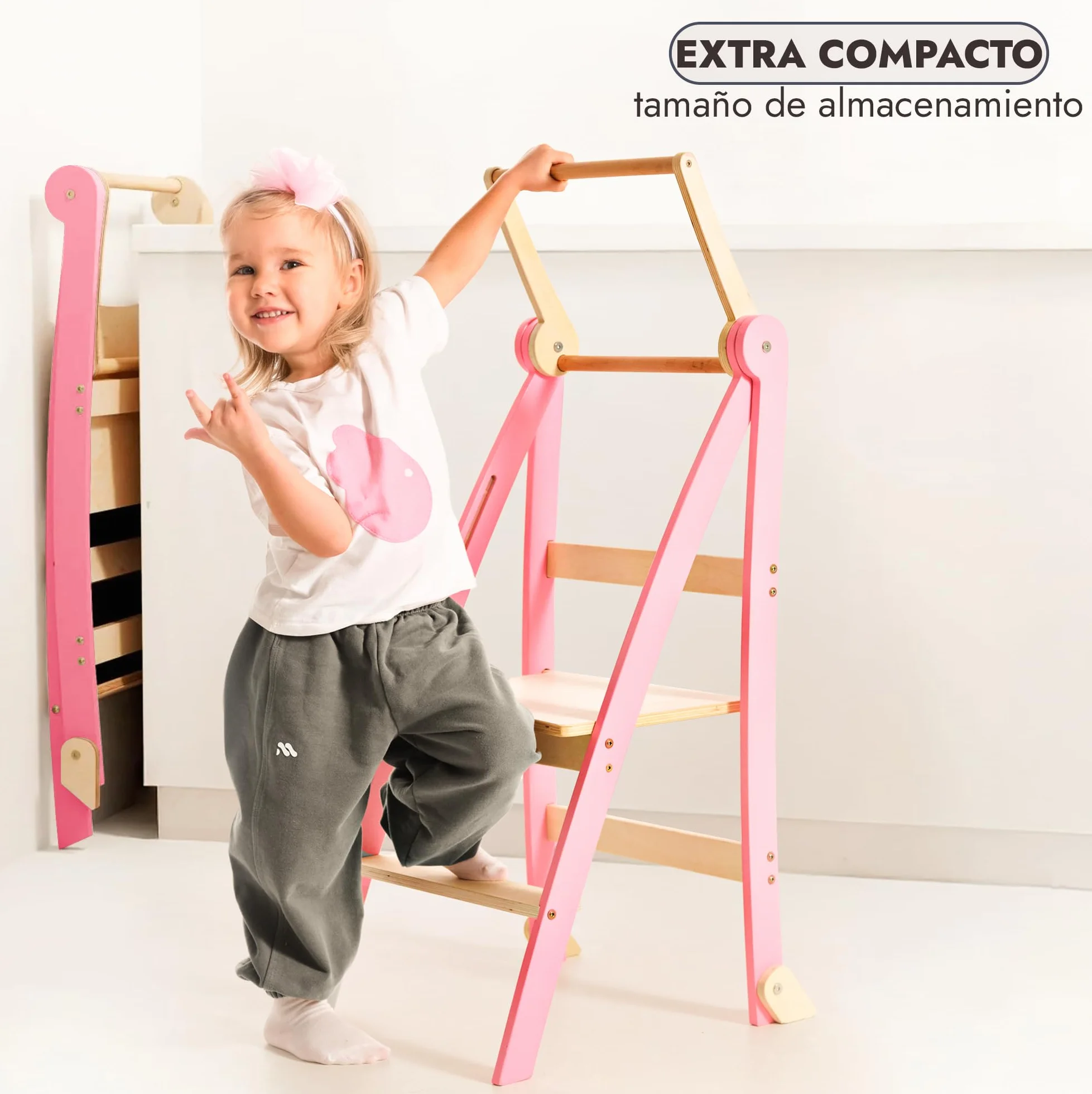 Montessori Escalera de madera plegable para niños con protección de inclinación