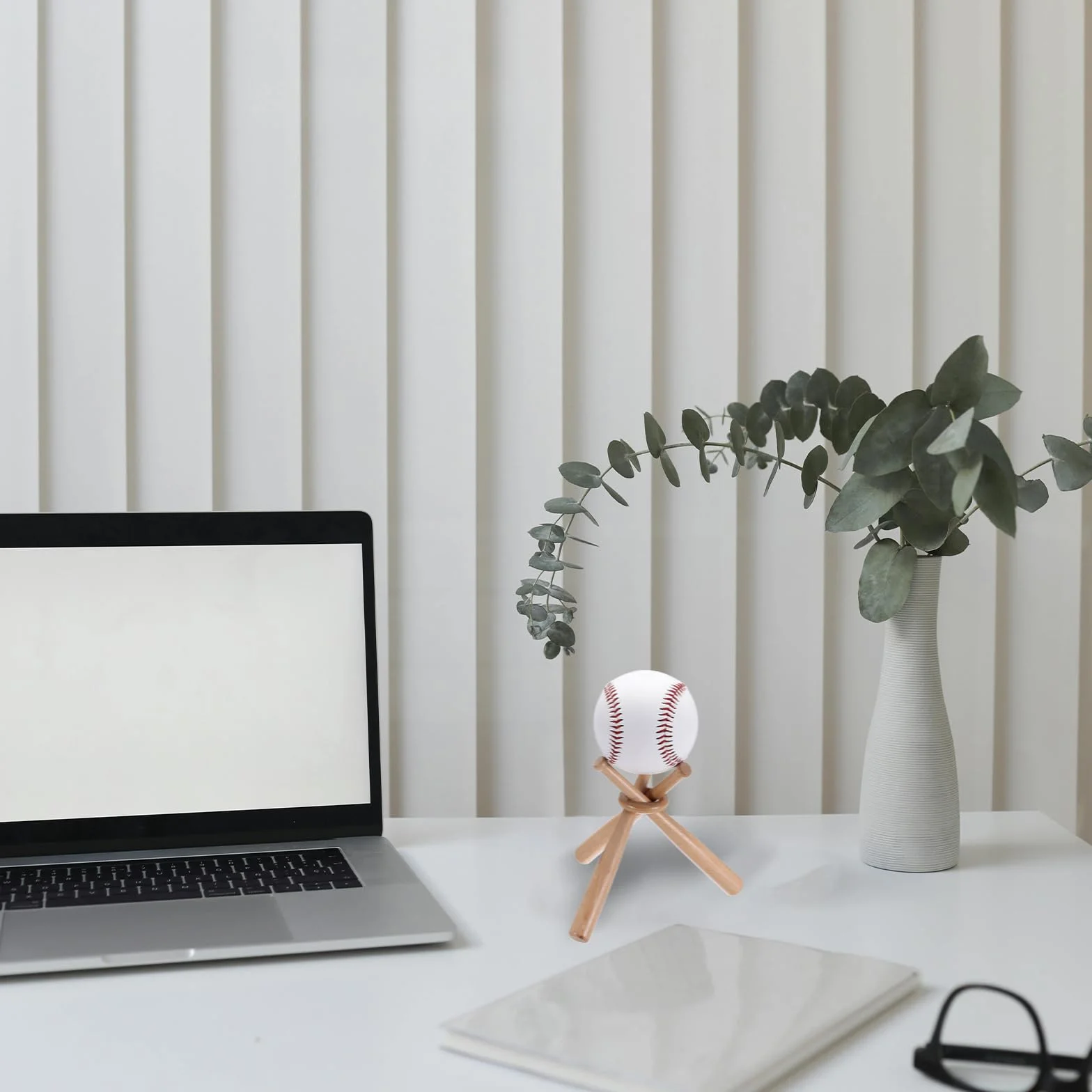 PATIKIL Soporte de Béisbol de Madera con Bate y Bolas, Exhibidor Decorativo para Mesa