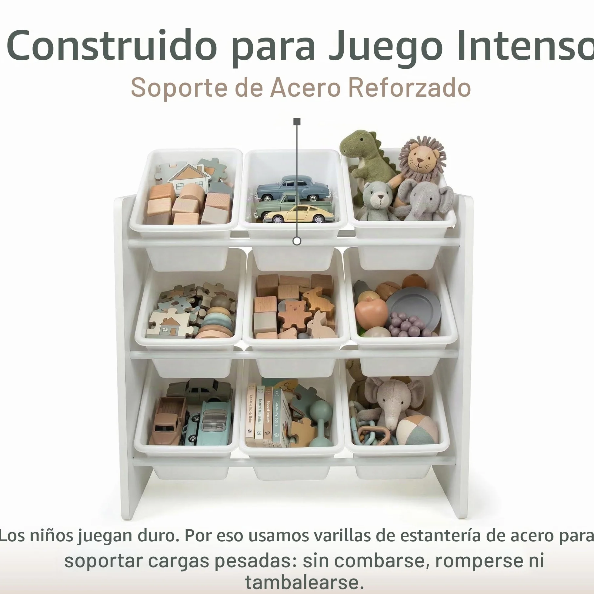 Humble Crew Organizador Infantil Gris/Blanco: 9 Cajas Almacenamiento, diseño Moderno, Seguro, fomenta Orden, Ideal niños, Montaje fácil, hogar