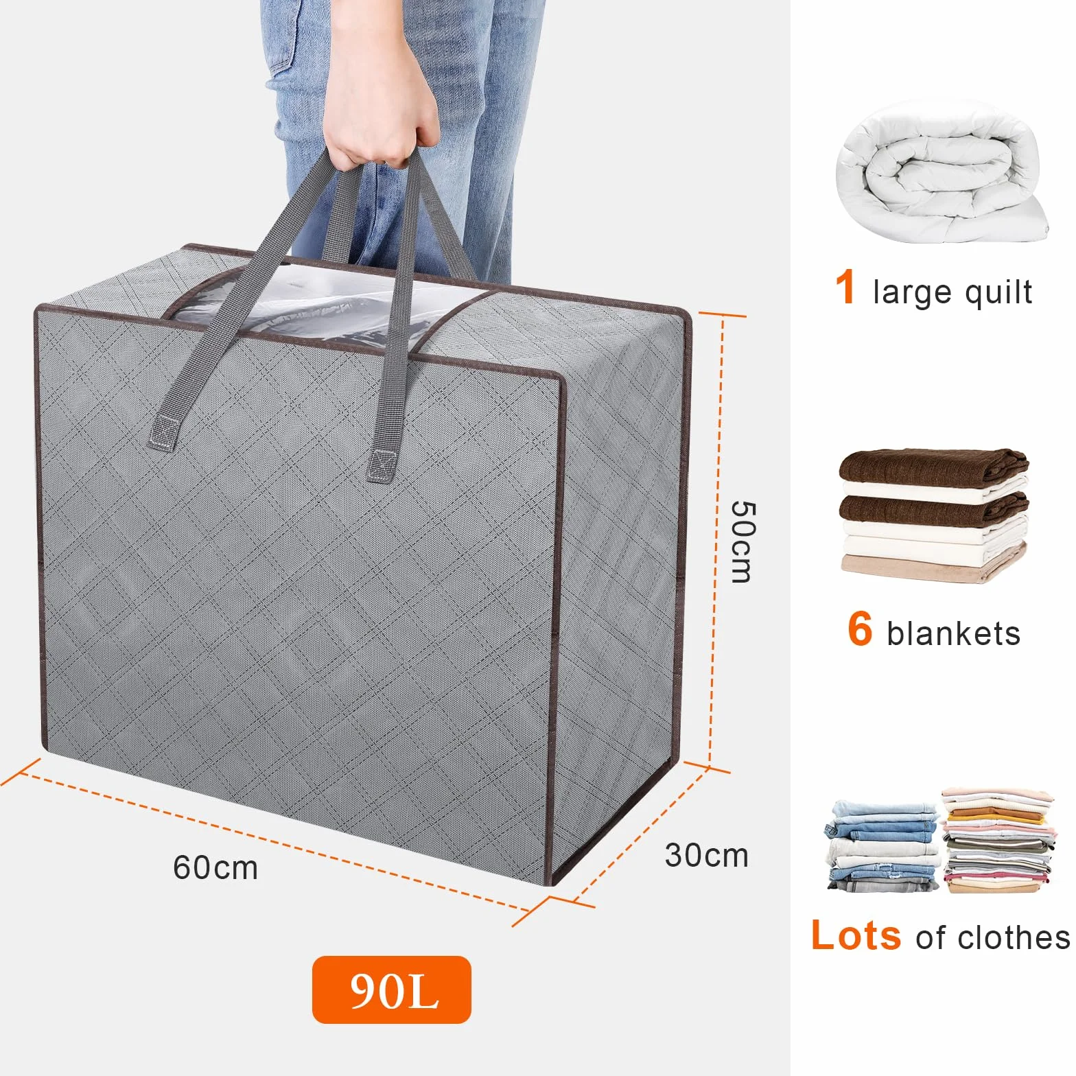 AiQInu Cajas Almacenaje Ropa, 90L Plegable Bolsa Almacenamiento de Ropa de Gran Capacidad (1pc)