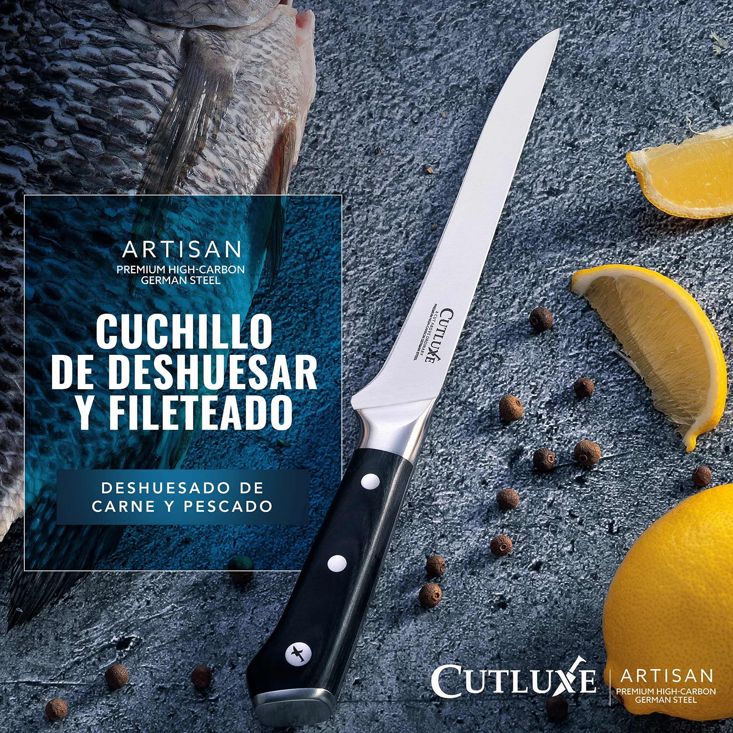 Cutluxe Cuchillo Fileteador y Deshuesar 15cm Acero Alemán Alto Carbono Serie Artesano