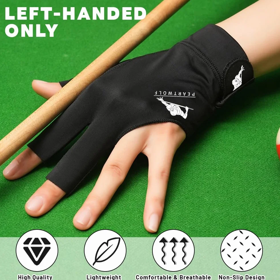flintronic Guante De Billar Guantes, Guantes De Billar de la Mano Izquierda Ajustable, Guante de Billar Snooker 3 Dedos, Transpirables y Antideslizantes