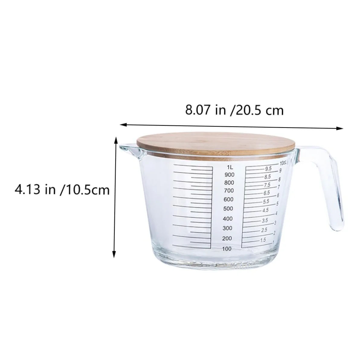 Cabilock Vaso Jarra al Calor Resistente con Vidrio Medidor Tapa Medidora Madera Escala Práctica Medir para Cocina, Adecuado Líquidos y Aceites
