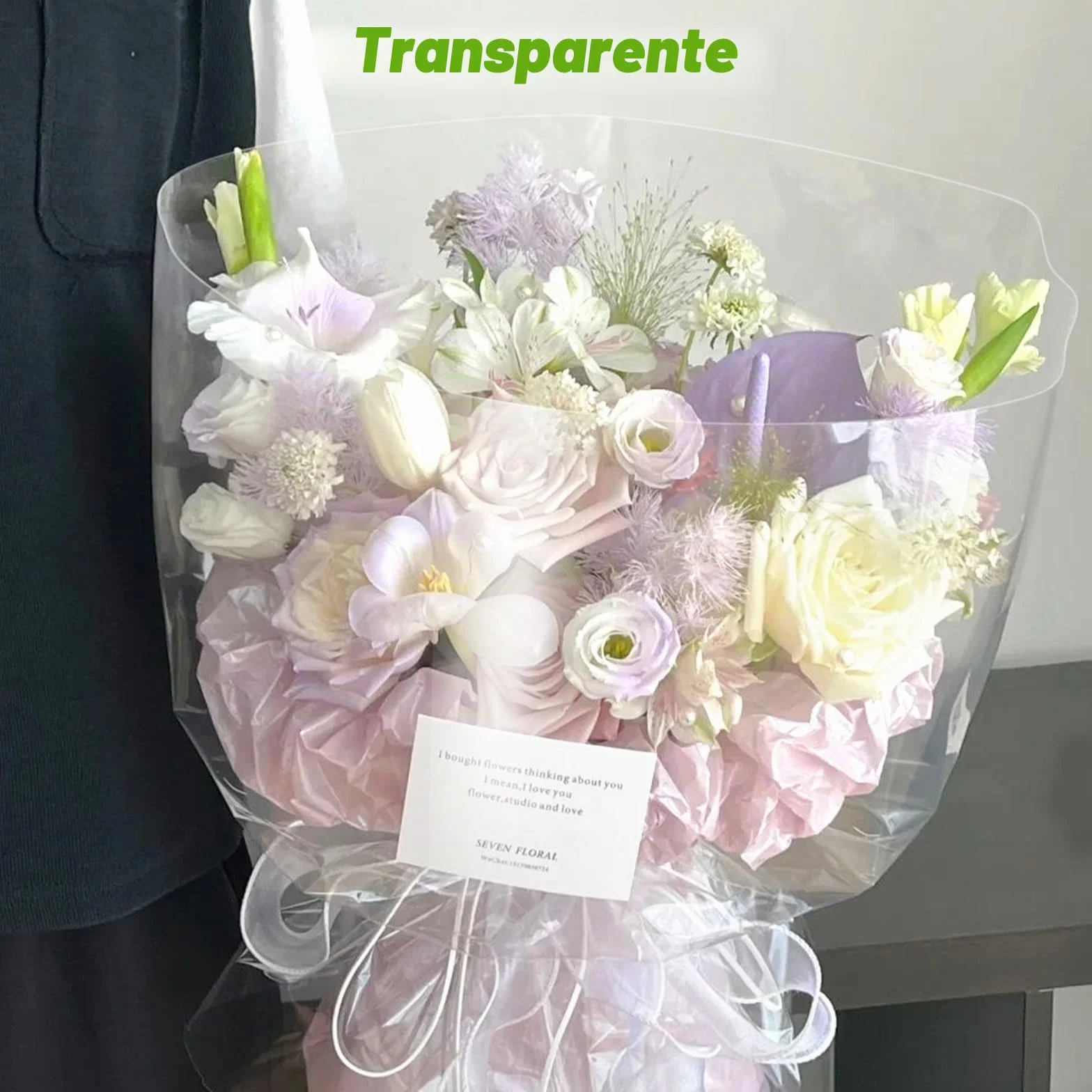 GIBOHOM 86 CM x 30 M Papel Celofán Transparente, 3 Mil Grosor Celofan Transparente Impermeable Papel de Regalo para Cesta, Acetato Transparente para Envolver Regalos, Flores(86CM plegado a 43CM)