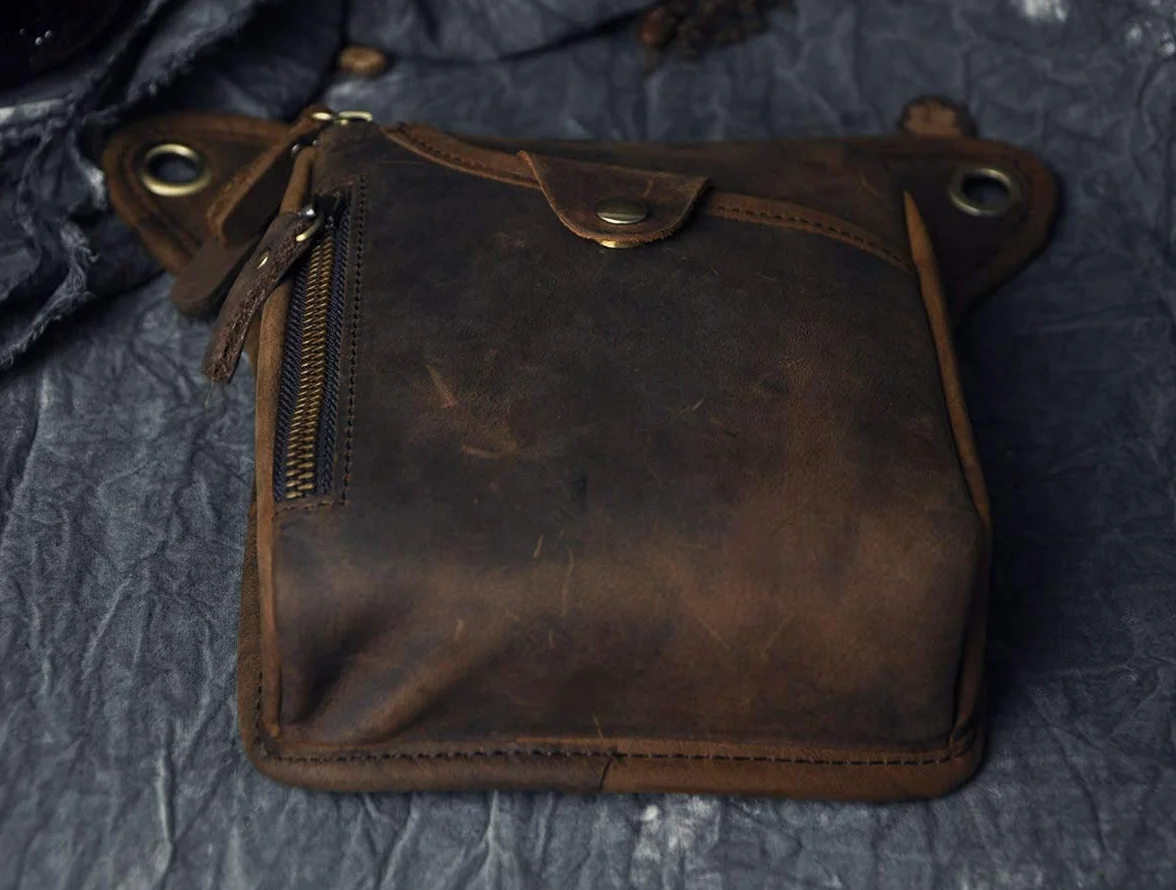Le'aokuu Bolsa de Muslo Hombre Cuero Genuino Motocicleta Táctica Cinturón Paquete