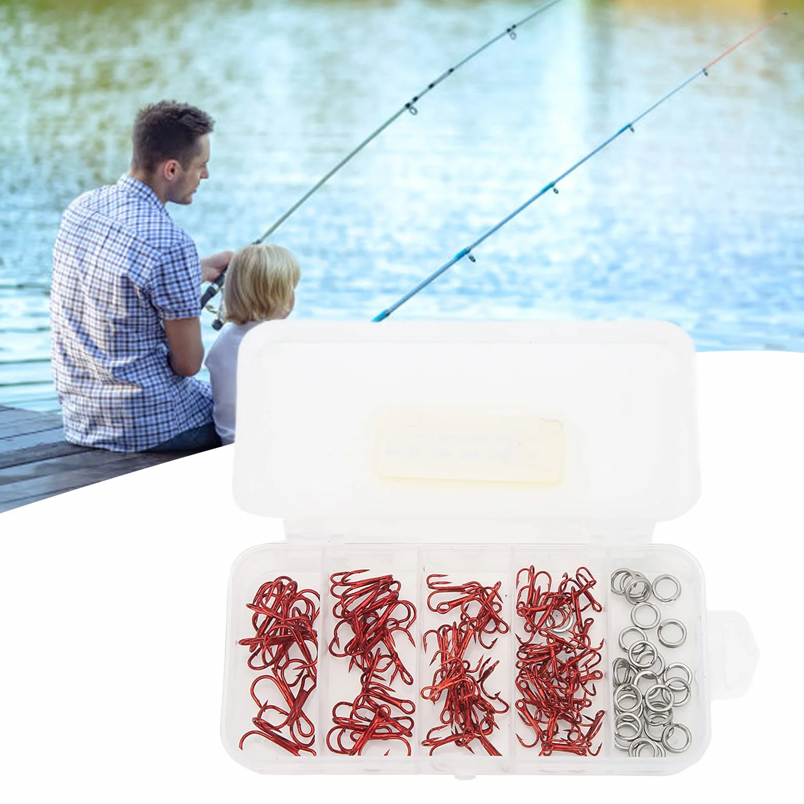 Anzuelos de Pesca Triples de Acero con Alto Contenido de Carbono, Doble Anillo, para Señuelos Cebo en Agua Salada, 100 Uds con Caja