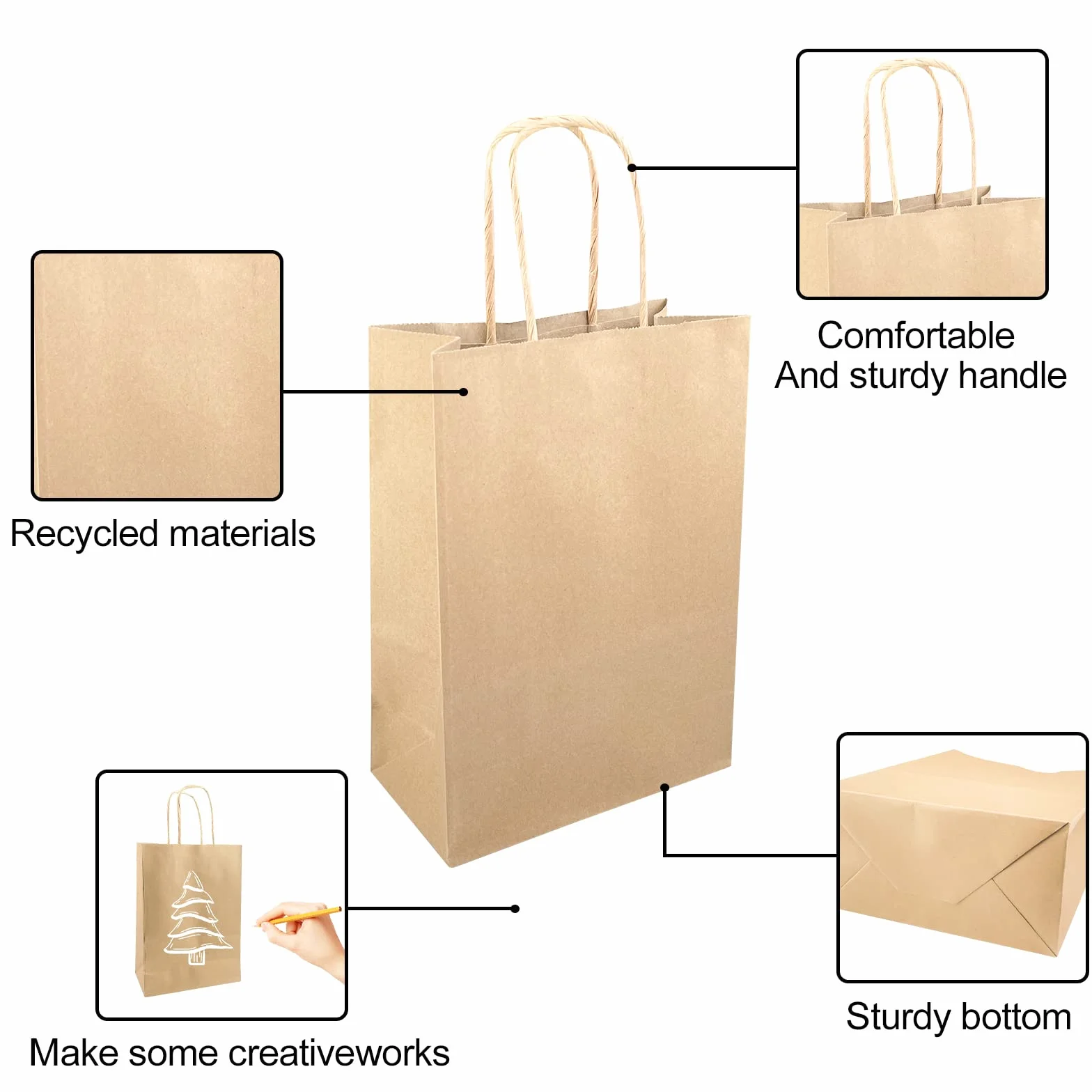 Avesteir 40 Piezas Bolsas Papel Kraft 16x22x8 cm, Bolsas de Papel Pequeñas con Asas, Bolsa Kraft de Chuches Marrón para Embalaje de Regalo, Fiestas de Cumpleaños, Compras, Bodas, Navidad, 1.0 unidad