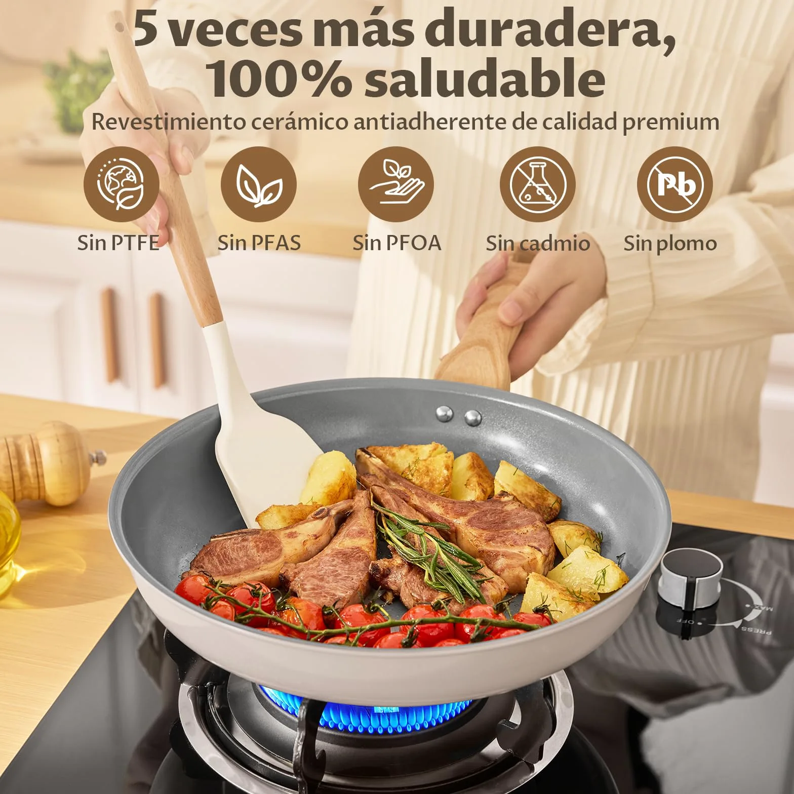 BLAZANT ceramic nonstick pan set 20+24+28cm with lids, PTFE-free, healthy | Optimized induction base for even heat, compatible with all cooktops, easy to clean, dishwasher safe, ergonomic handle