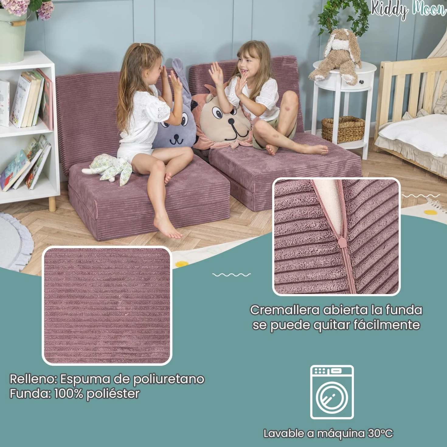 KiddyMoon Colchón Infantil Plegable De Espuma, Colchón para Niños Pequeños, Violeta