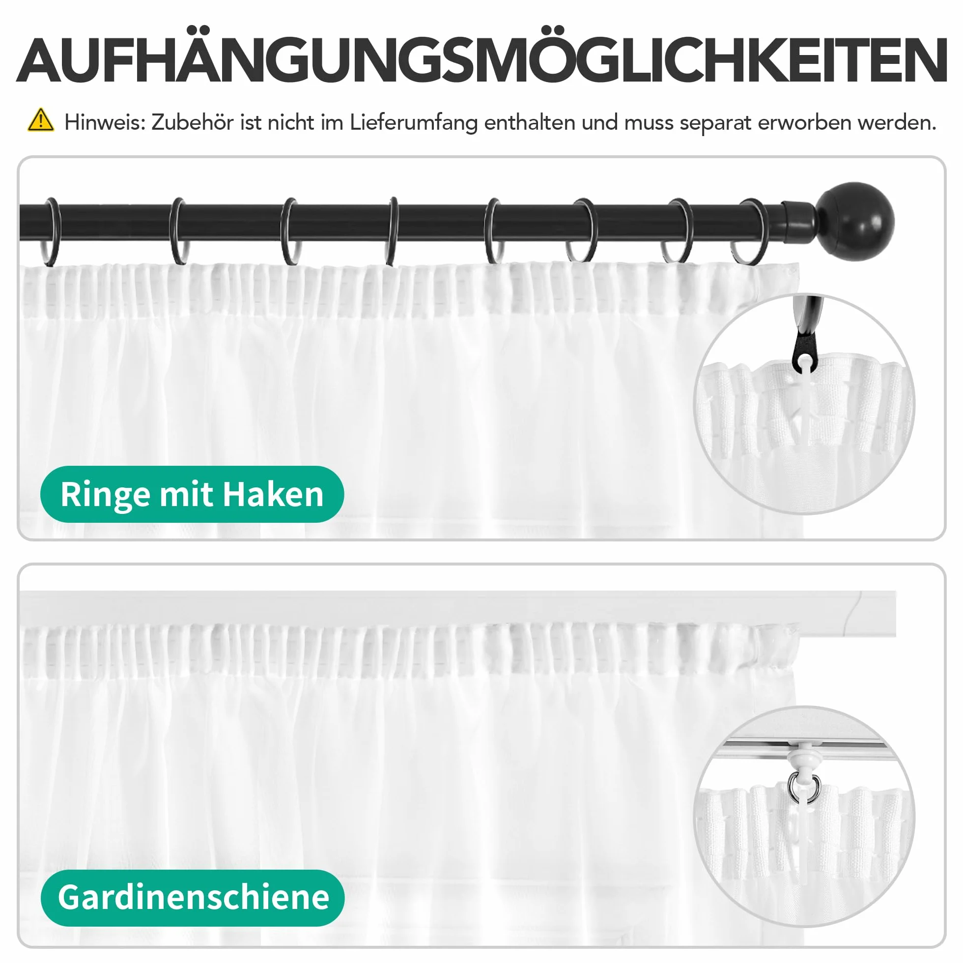 Deconovo Visillos Gasa Voile Efecto Lino Cortinas Traslúcidas 2 Unidades 132 x 242 cm Blanco