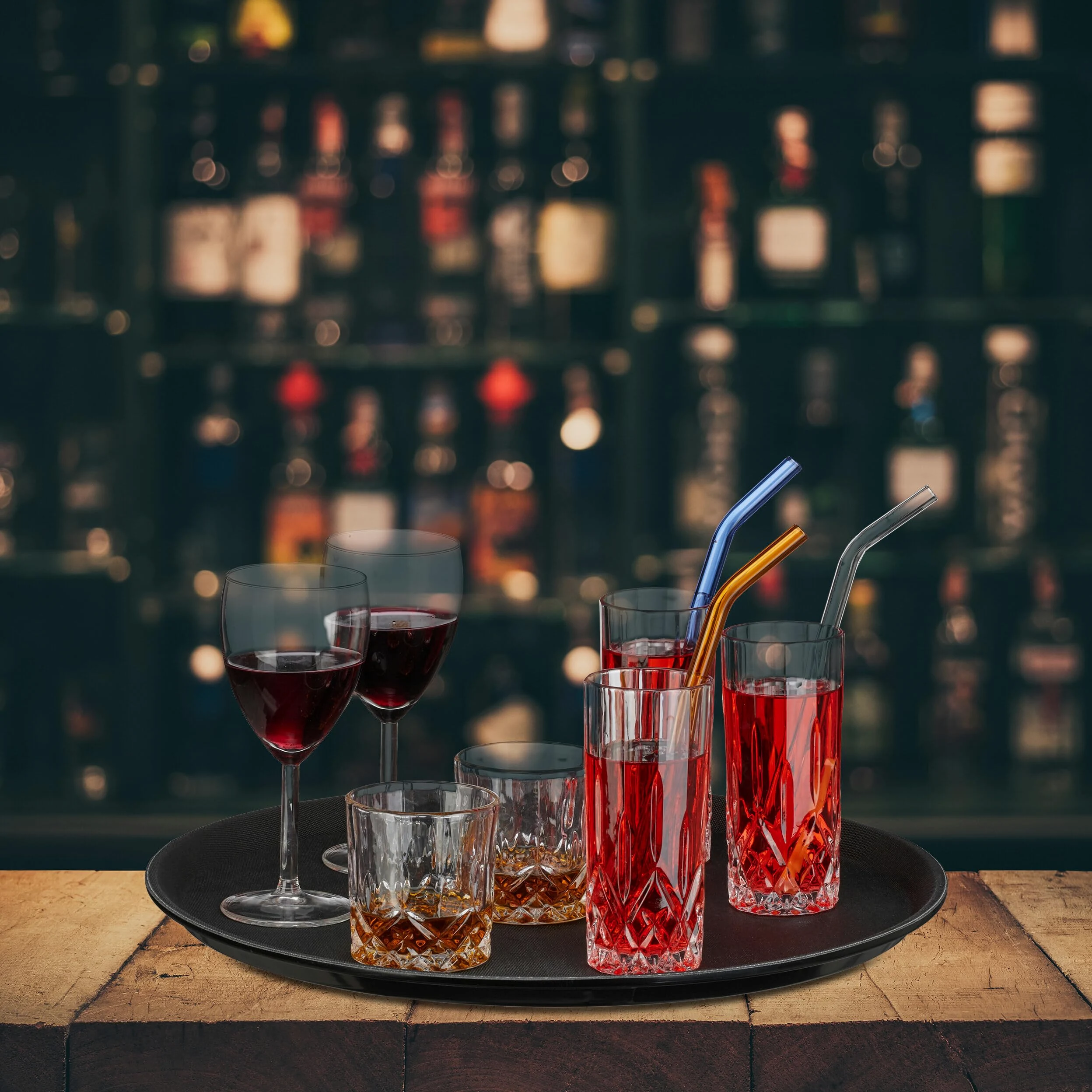 Relaxdays Set 2 Bandejas Bar, Redondas 40 cm Ø, Tabla Servir, Superficie Antideslizante, Camareros, Gastronomía, Negro