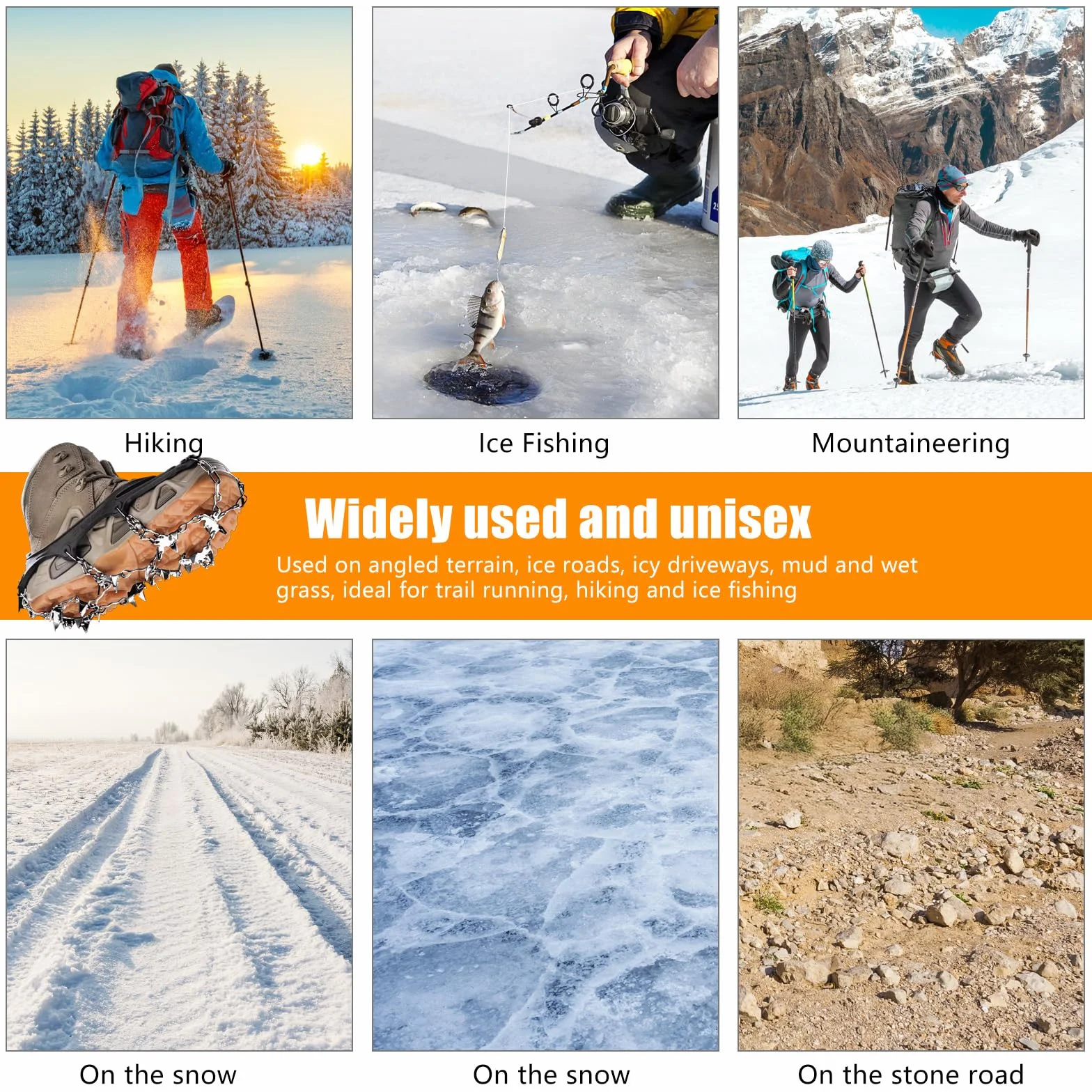 Crampones para Zapatos de Senderismo, Picos de Hielo de Acero Inoxidable, Antideslizantes, Tamaño Grande