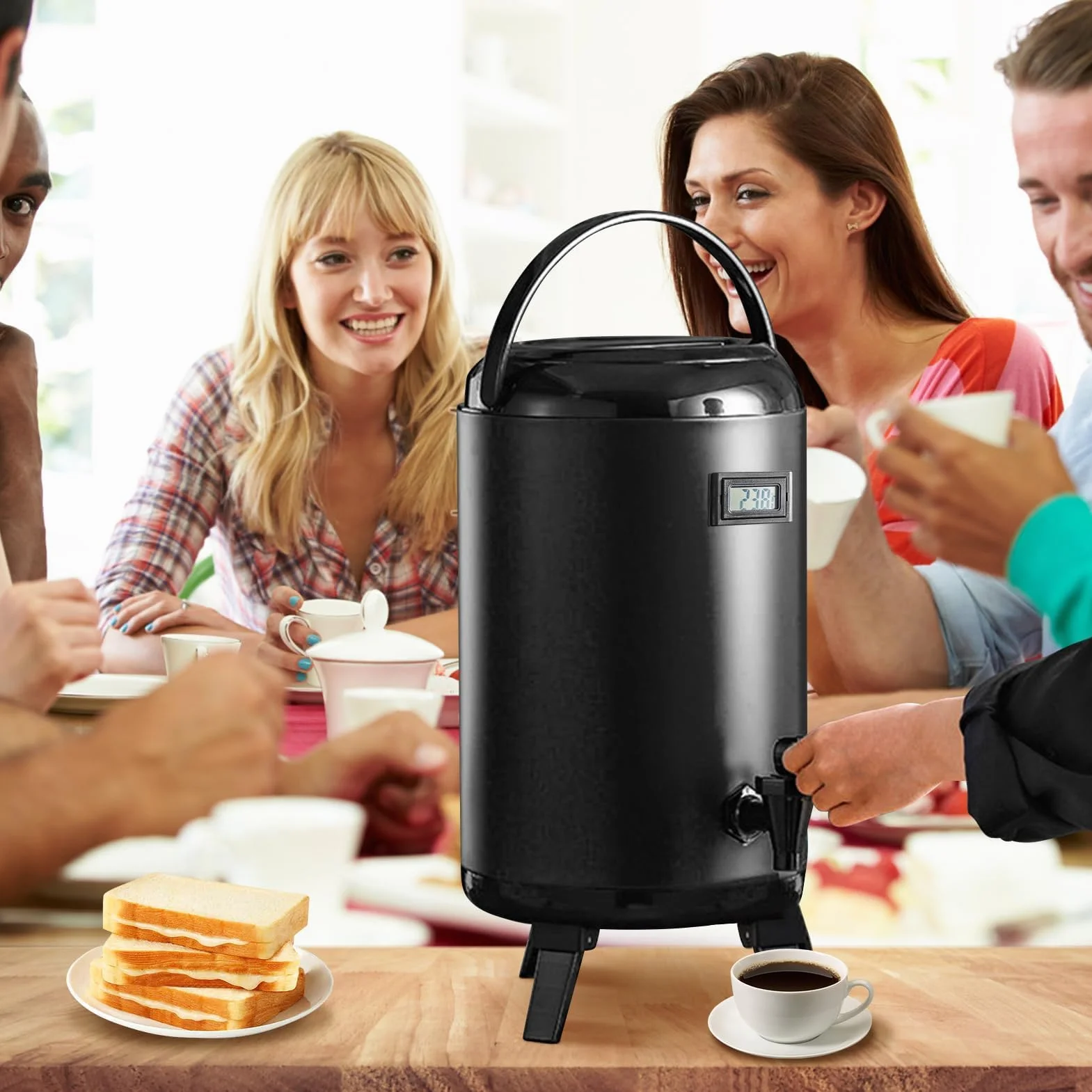 Dispensador de Bebidas Isotérmico de Acero Inoxidable 12 L, Dispensador Térmico Isotérmico con Indicador de Temperatura para café Caliente, té y Otras Bebidas Calientes para