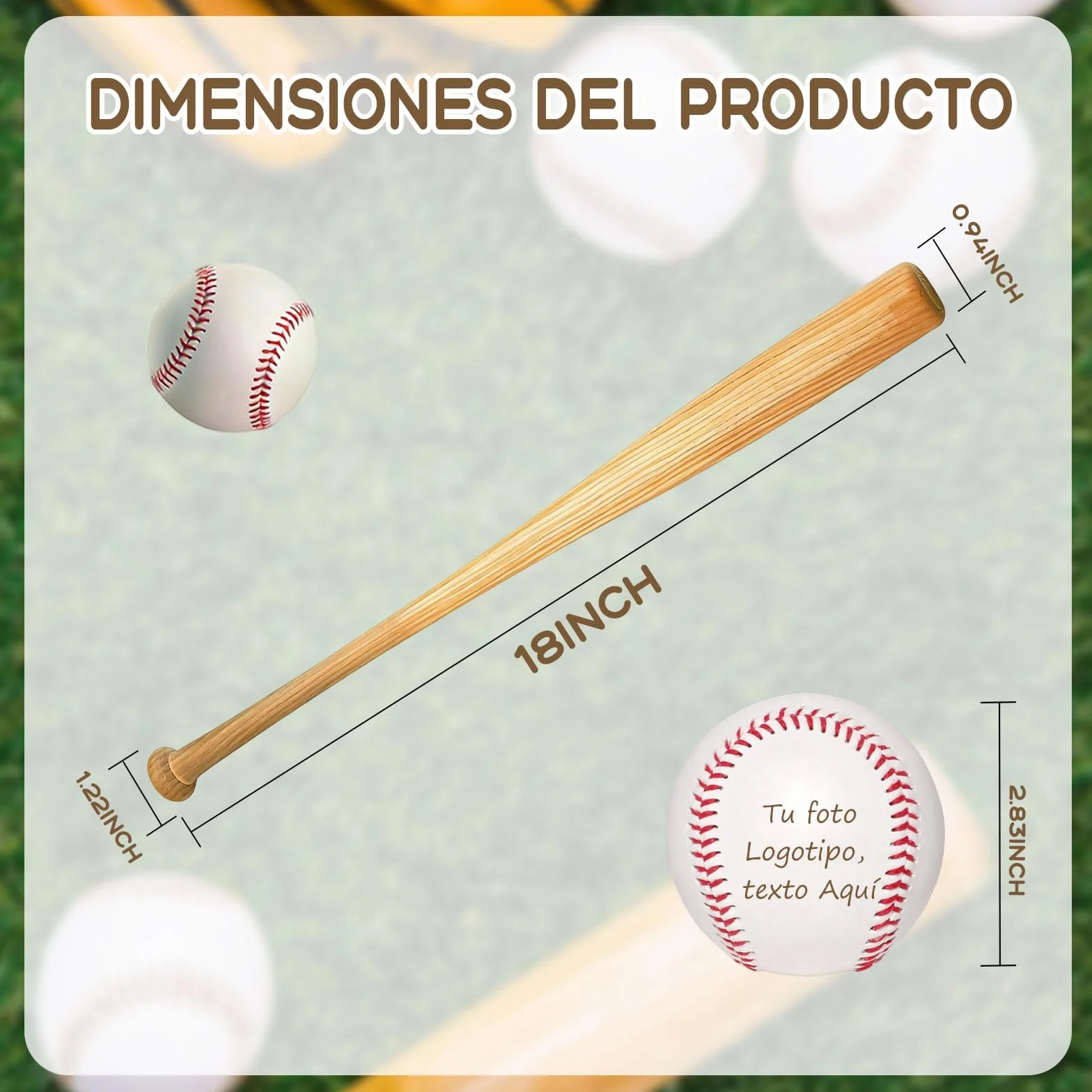 Bate de Béisbol Personalizado 18 Pulgadas – Grabado con Nombre, Número y Logo – Regalo para Little League