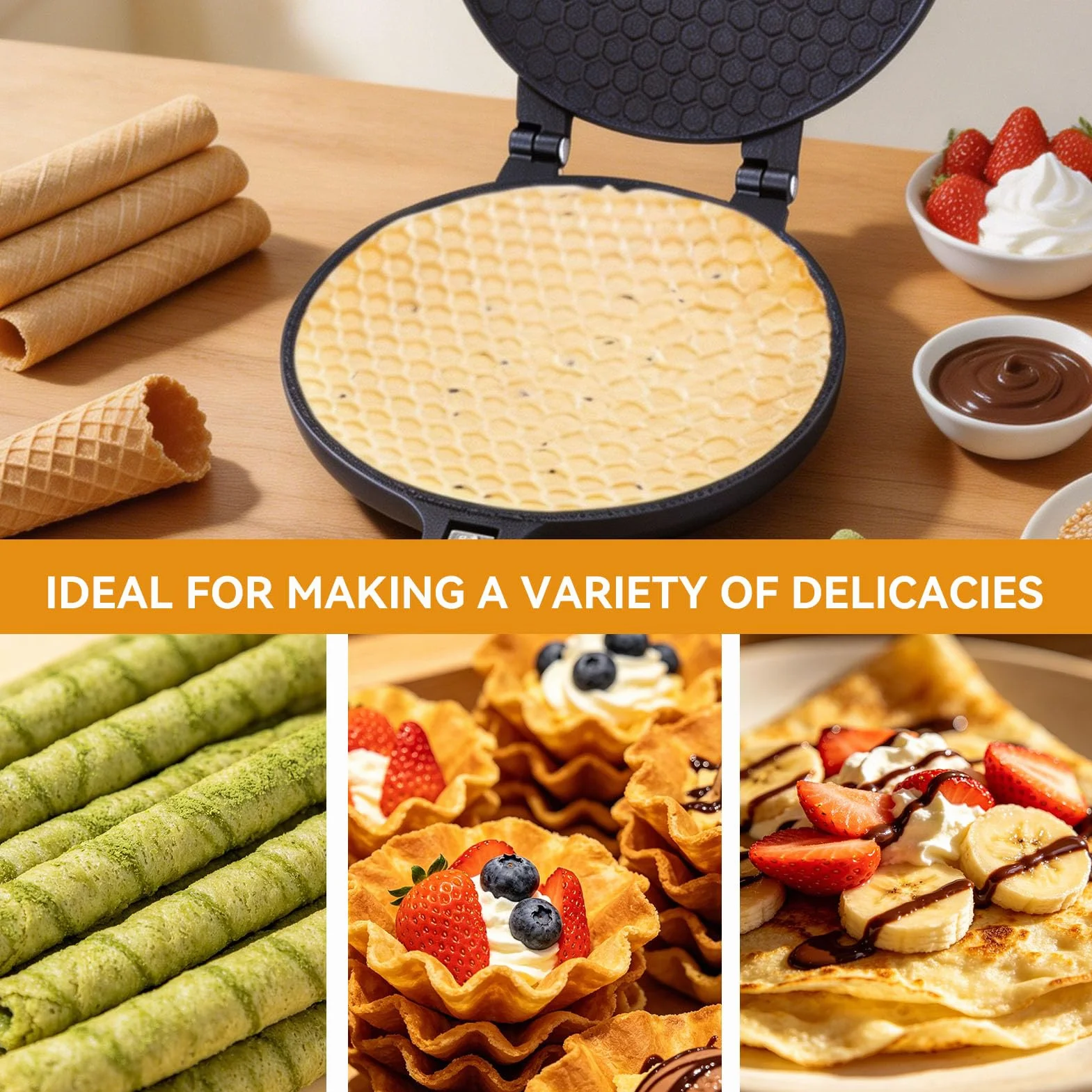 Waffle Cone Maker, Aleación de Aluminio Egg Roll Ice Cream Cone Maker Waffle Irons Baking Pan Non Stick Waffle Irons Mold Pan Non-stick Egg Roll Maker for Kitchen
