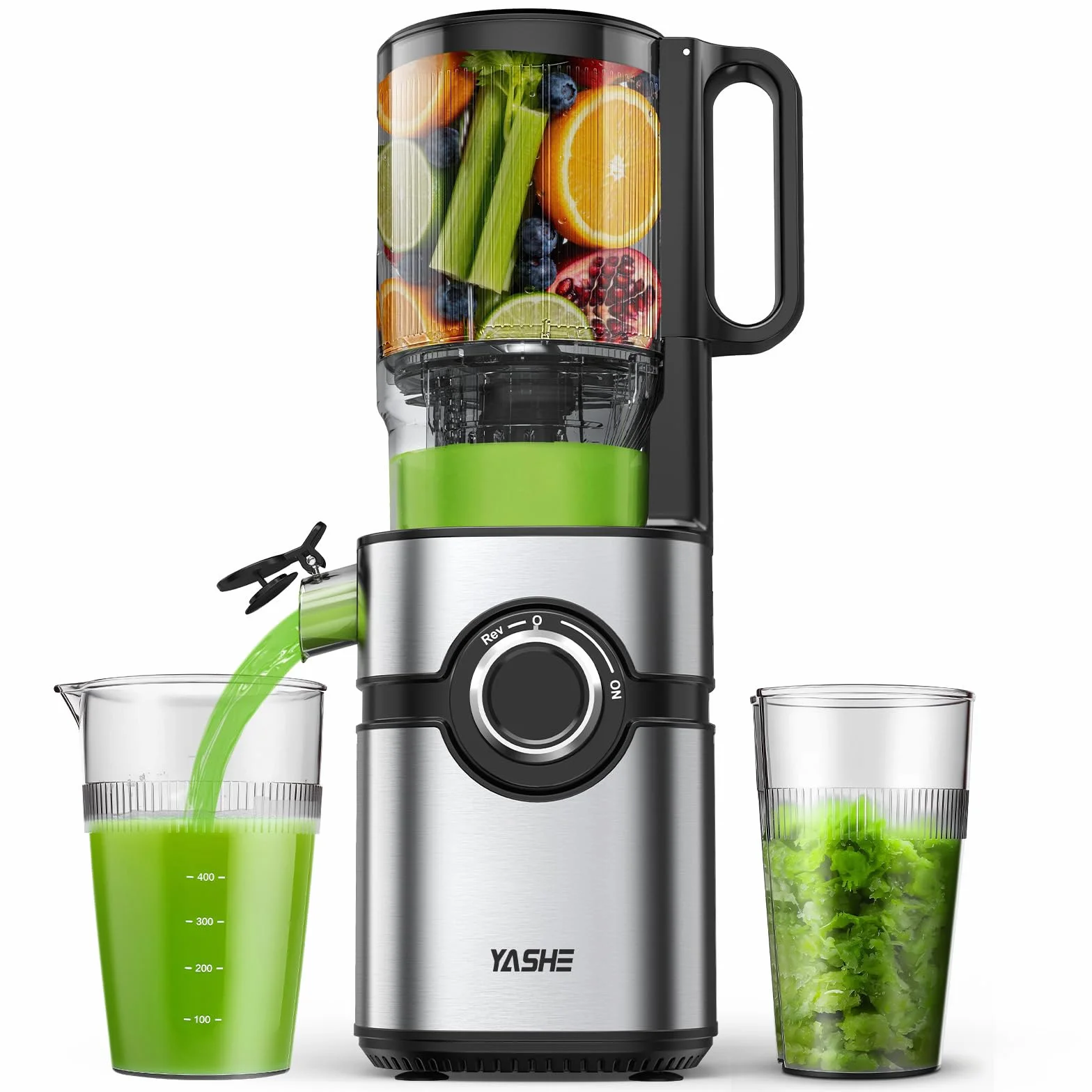 Extractor de zumos y verduras, YASHE juicer machine con boca de alimentación ancha de 12,7 cm para frutas y verduras enteras, licuadora prensado en frío con autoalimentación, alto rendimiento de zumo