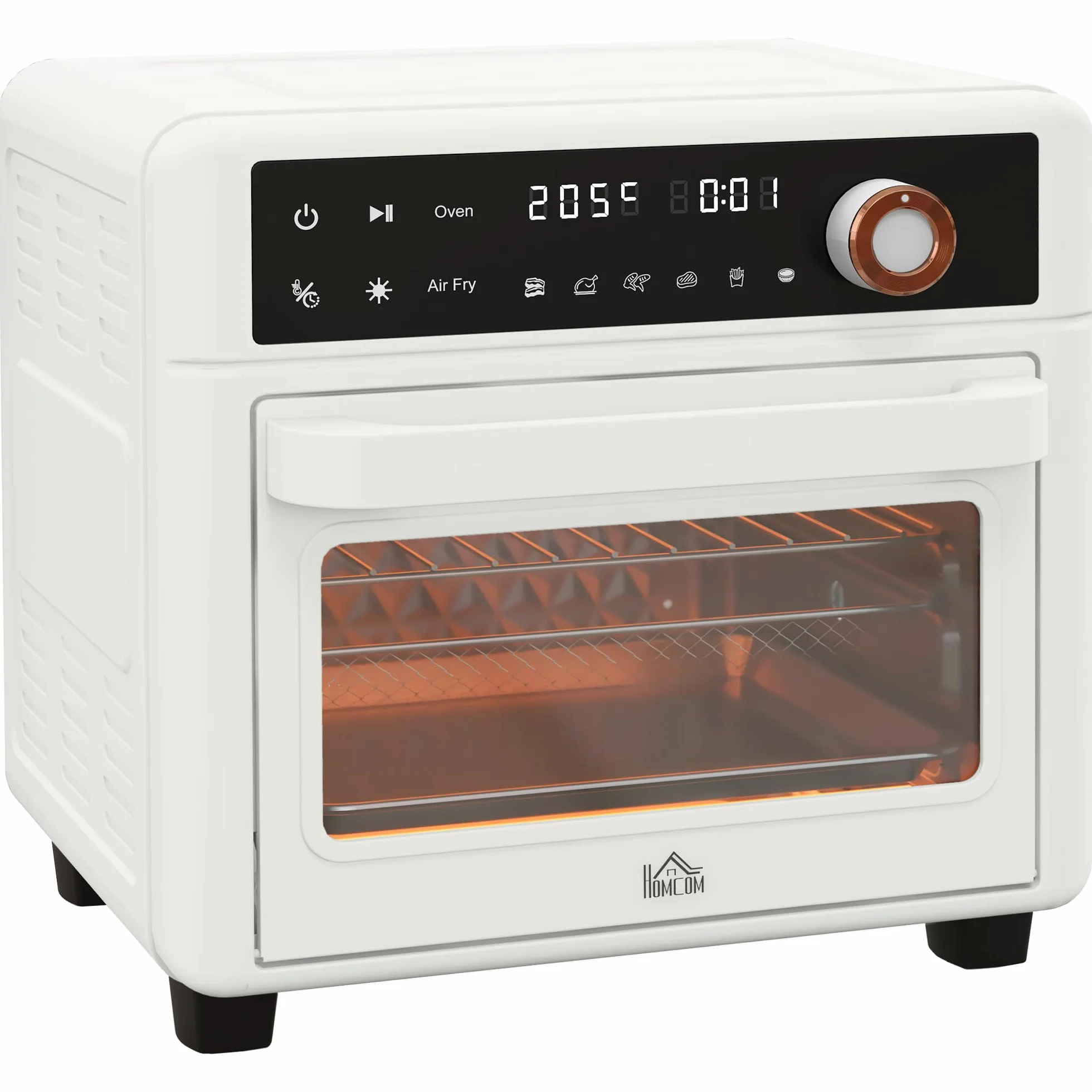 HOMCOM Horno Eléctrico de Sobremesa Horno Sobremesa de 13L 1200W Freidora de Aire con 12 Modos de Calor Temporizador 12 H y Temperatura Regulable hasta 220℃ Blanco