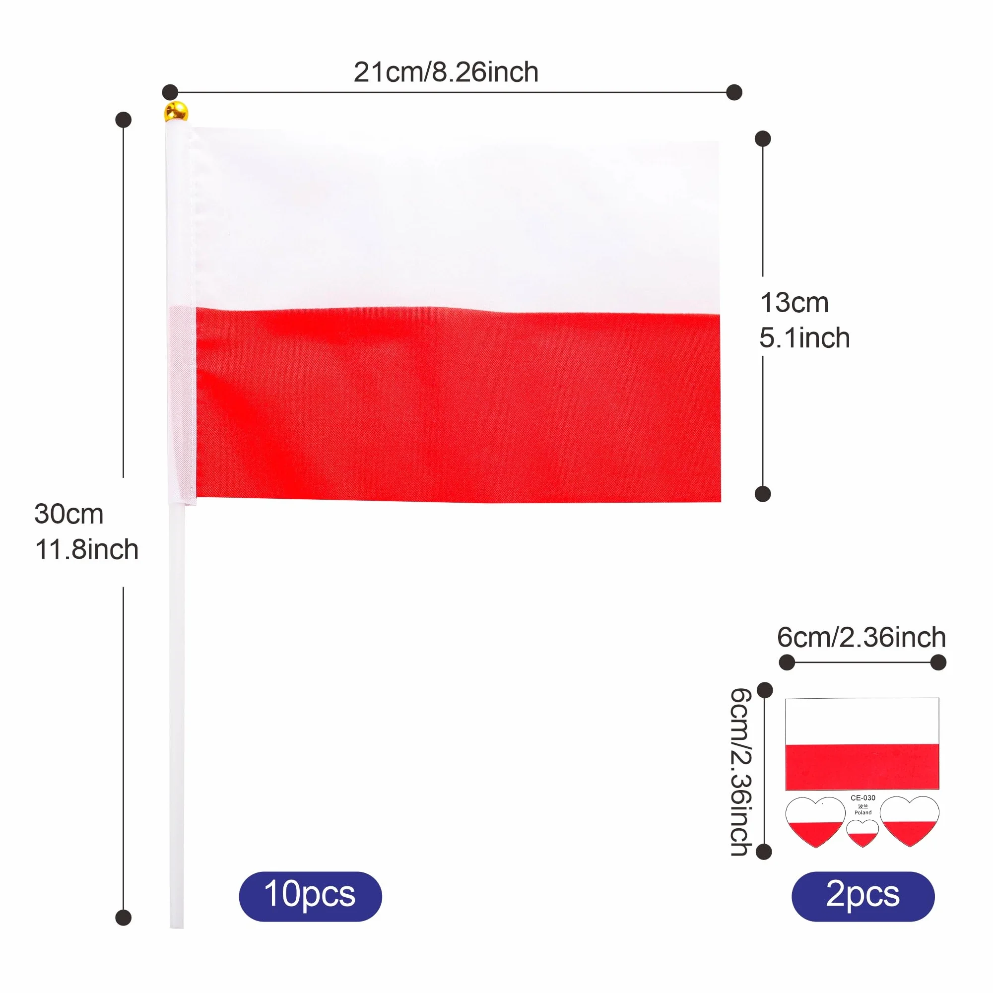 Banderas Pequeñas de Polonia con Palo 10 Piezas Mini Bandera Polaca de Mano para Mundial Fútbol 2026 Fiesta Nacional