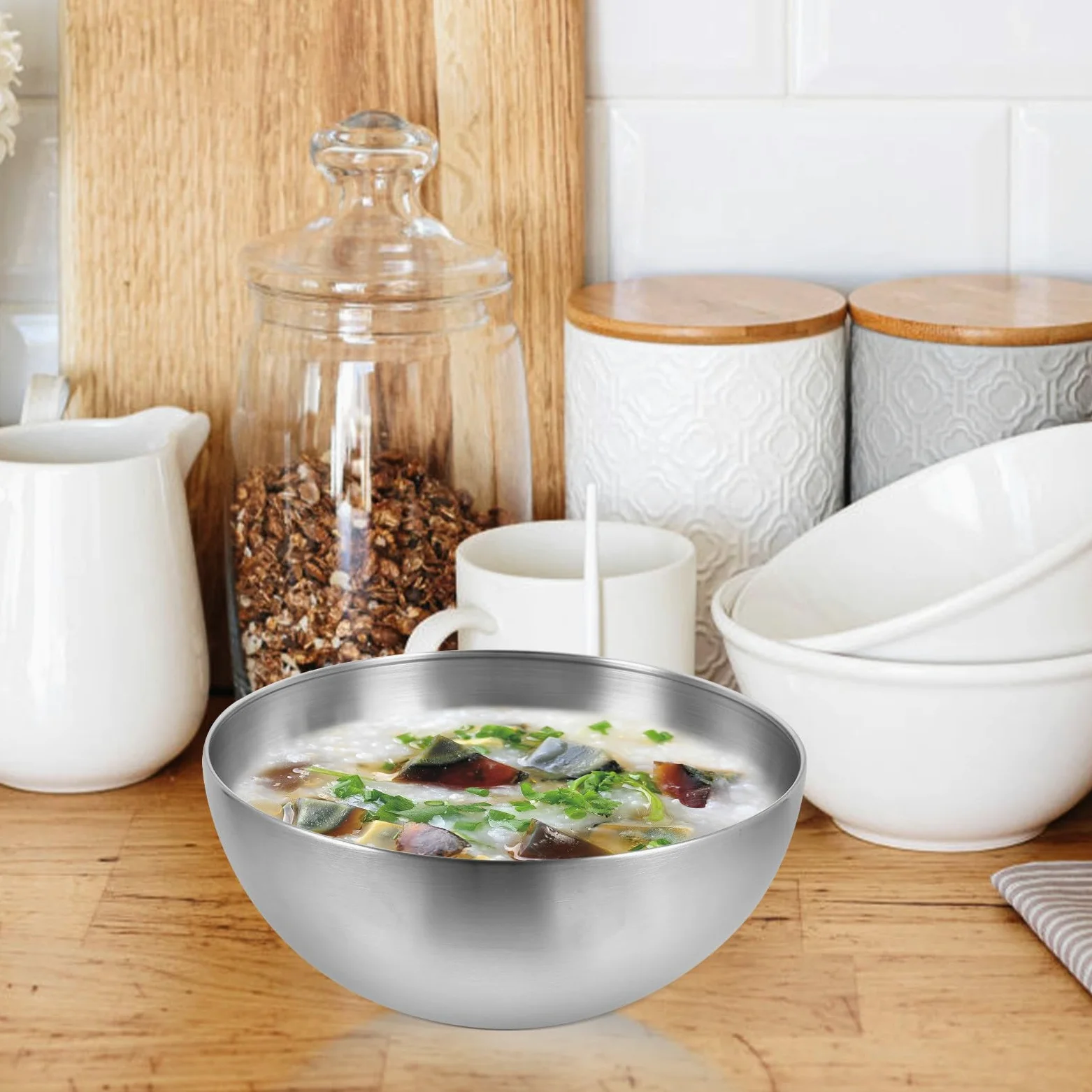 Juego de 4 Tazones de Acero Inoxidable para Mezclar y Servir, Cuencos Grandes Duraderos y Prácticos para Postres y Snacks en Bares y Restaurantes