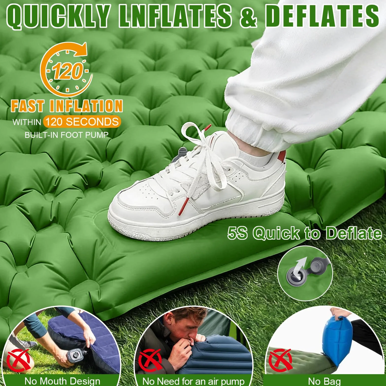 Colchoneta Inflable Doble Impermeable con Bomba de Pie y Almohada para Camping