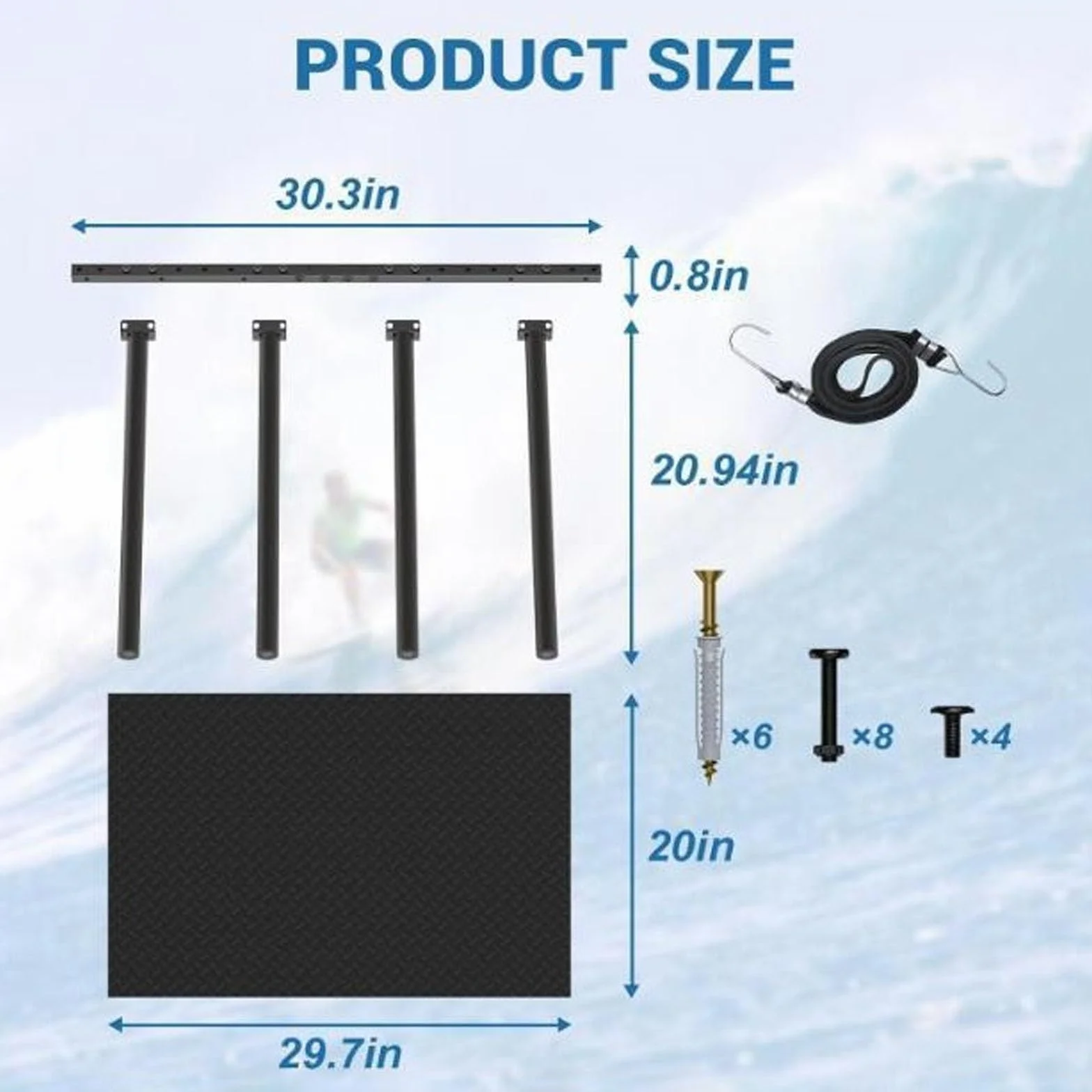 Soporte Vertical para Tablas de Surf — Soportes de Pared Ajustables — Sistema de Almacenamiento Vertical para 5 Tablas