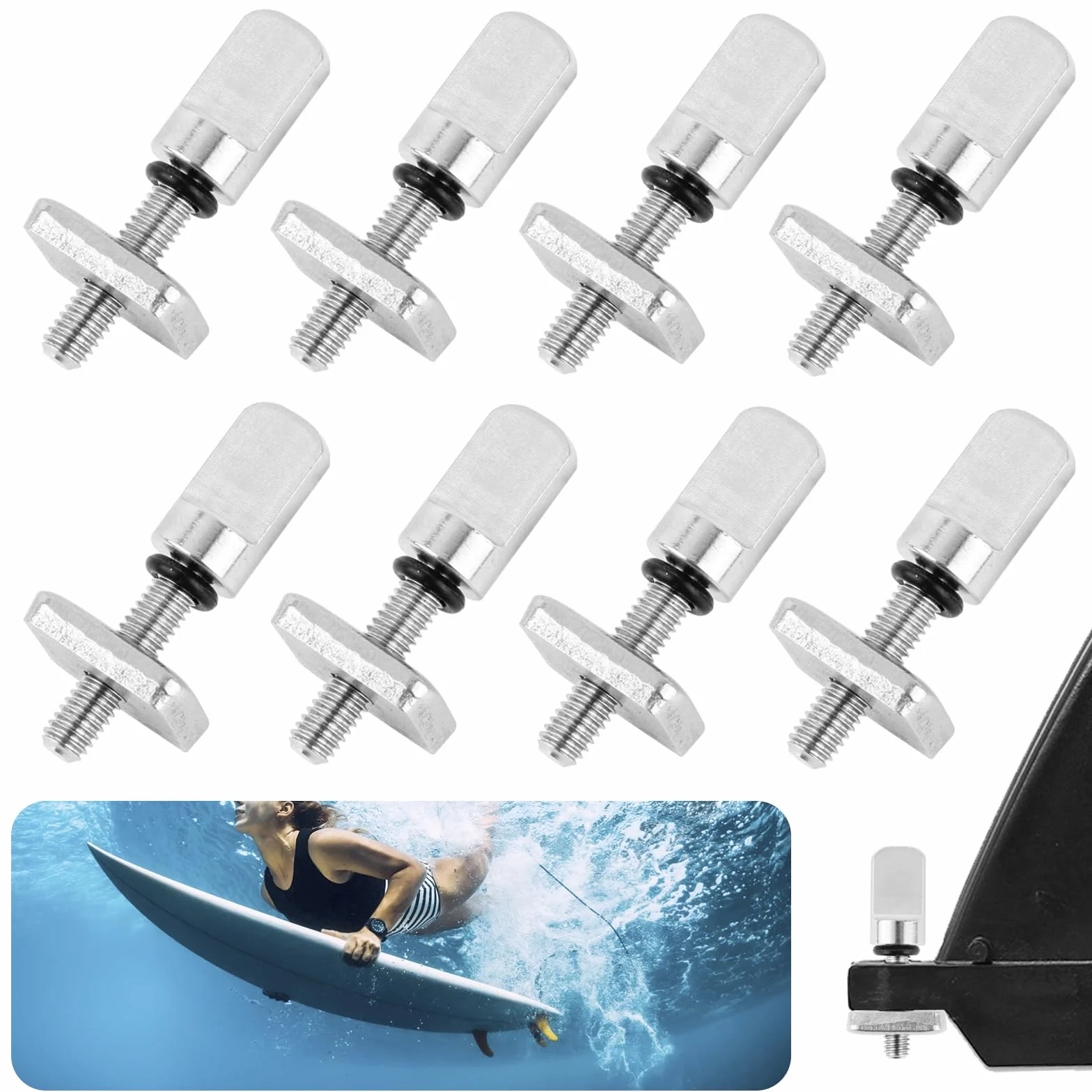 8 tornillos de aleta Sup de acero inoxidable 316, tornillo de tabla de surf, tornillo universal de aleta trasera, accesorios de aleta, tornillos de aleta para tabla de surf, tornillos para aletas