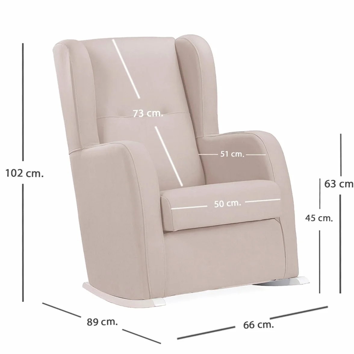 Sillón de Lactancia Amberes Estrecho con Patines Blancos Balanceo Suave Respaldo Alto Tela Antimanchas Beige 102x66x89 cm