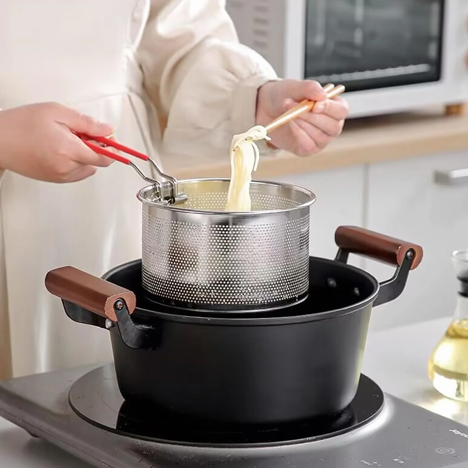 Set de coladores de cocina de acero inoxidable, 2 piezas, colador de pasta con asas desmontables, colador de metal para freidora, colador de cocina para lavar, escurrir, freír, cocinar, cocinar al
