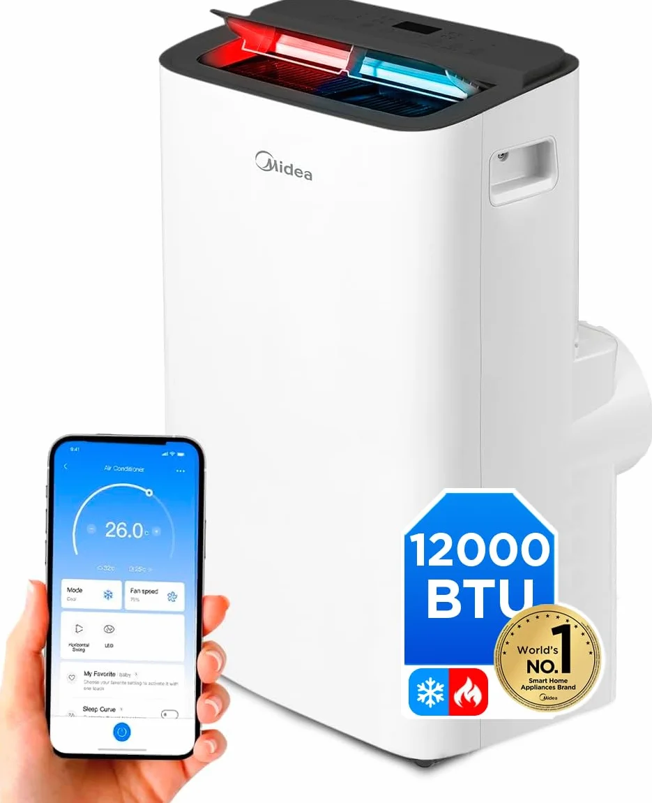 MIDEA Pingüino Aire Acondicionado Portátil Frío y Calor 3000 Frigorías / 12000 BTU - Climatizador silencioso con bomba calor 3500 W Air conditioner 4 modalidades con kit de ventana y control remoto