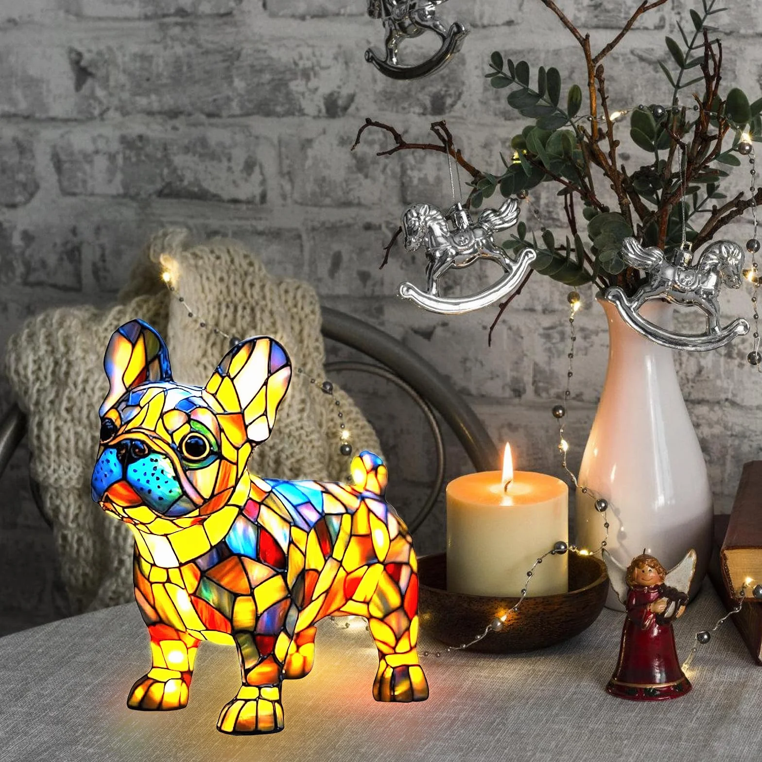 PORFOYO Luz Nocturna De Resina En De Perro,Serie De Lámpara De Mesa De Perros Para Amantes De Los Perros,Lámpara De Dormitorio,Luz LED