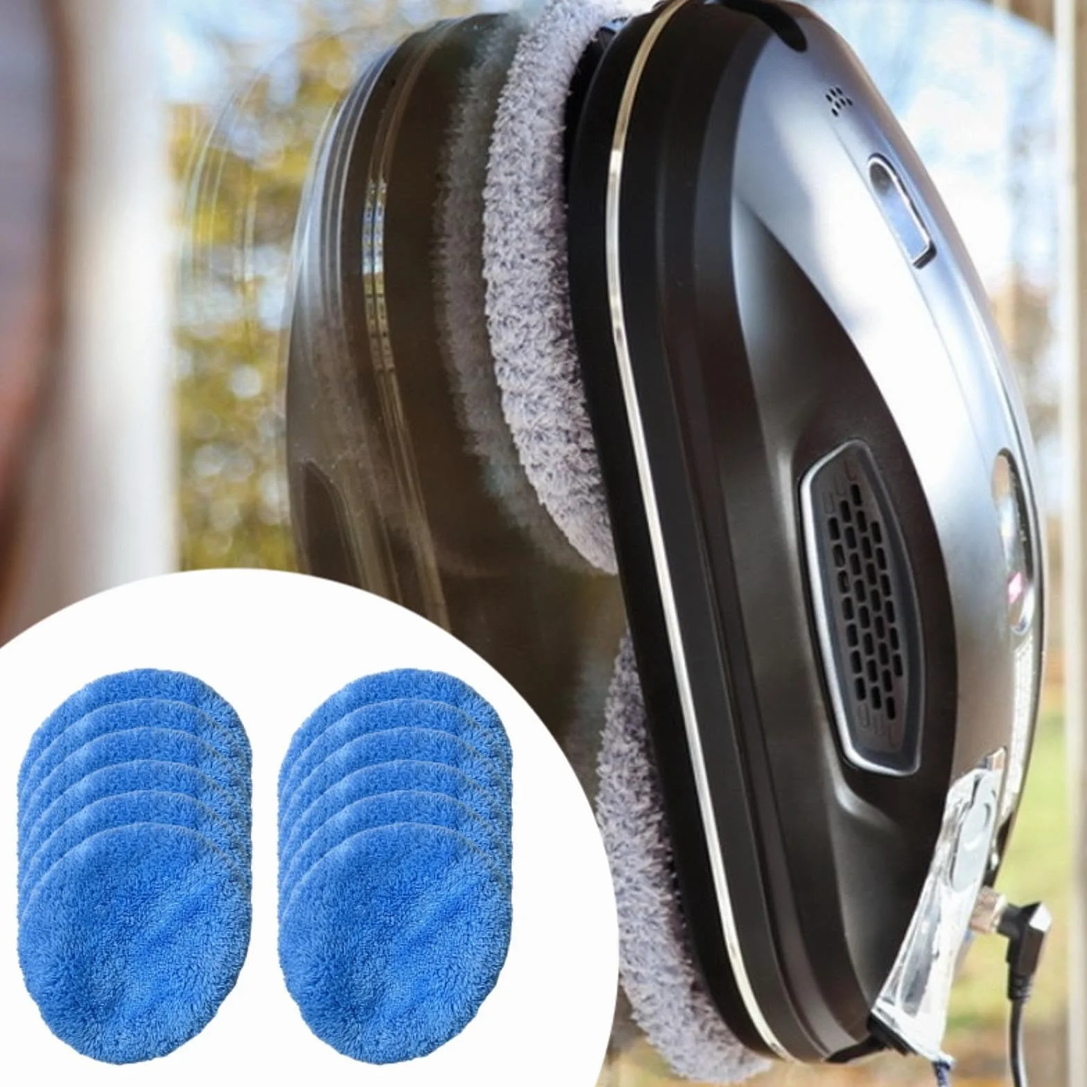 12 Almohadillas de Repuesto para Robot limpiacristales, Almohadilla de Limpieza para limpiacristales, fácil de Limpiar, Accesorios Redondos universales Reutilizables, Azul