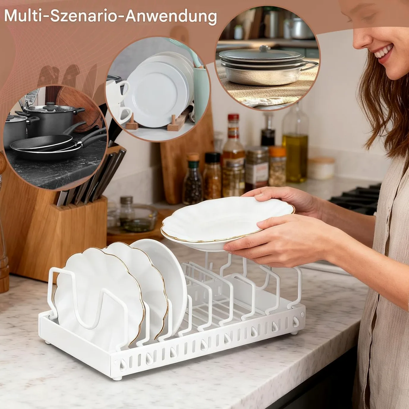 Organizador extensible y sartenes – Soporte de soporte sin | pegamento – Soporte de tapa ajustable con de ruedas | Para encimera de cocina utensilios de cocina