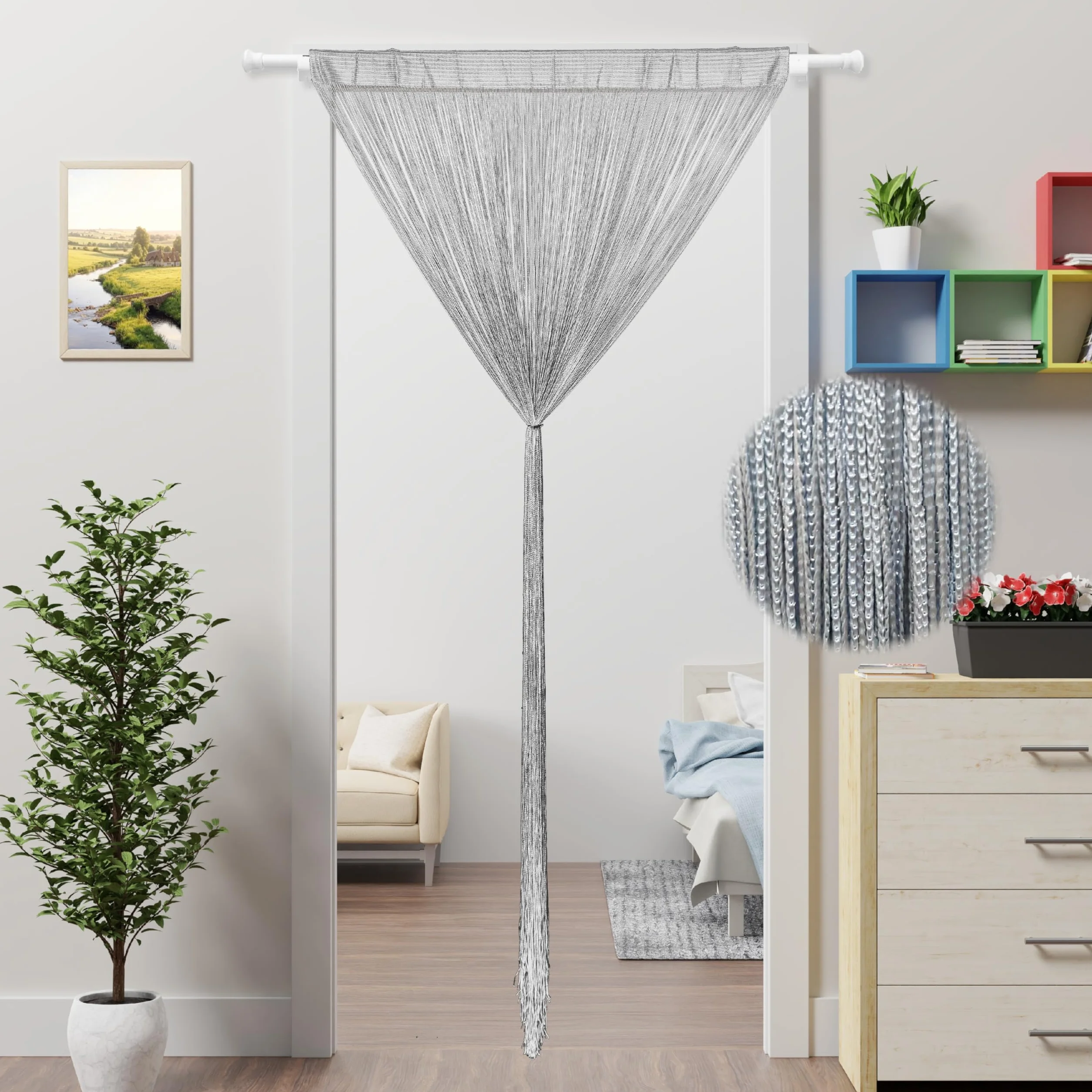 Cortina para puerta, mosquitera, cortinas de ventana, puertas, cuentas, borlas, puertas, persianas, divisor de habitación, cocina, exterior, panel de insectos (gris, 100 x 200 cm)